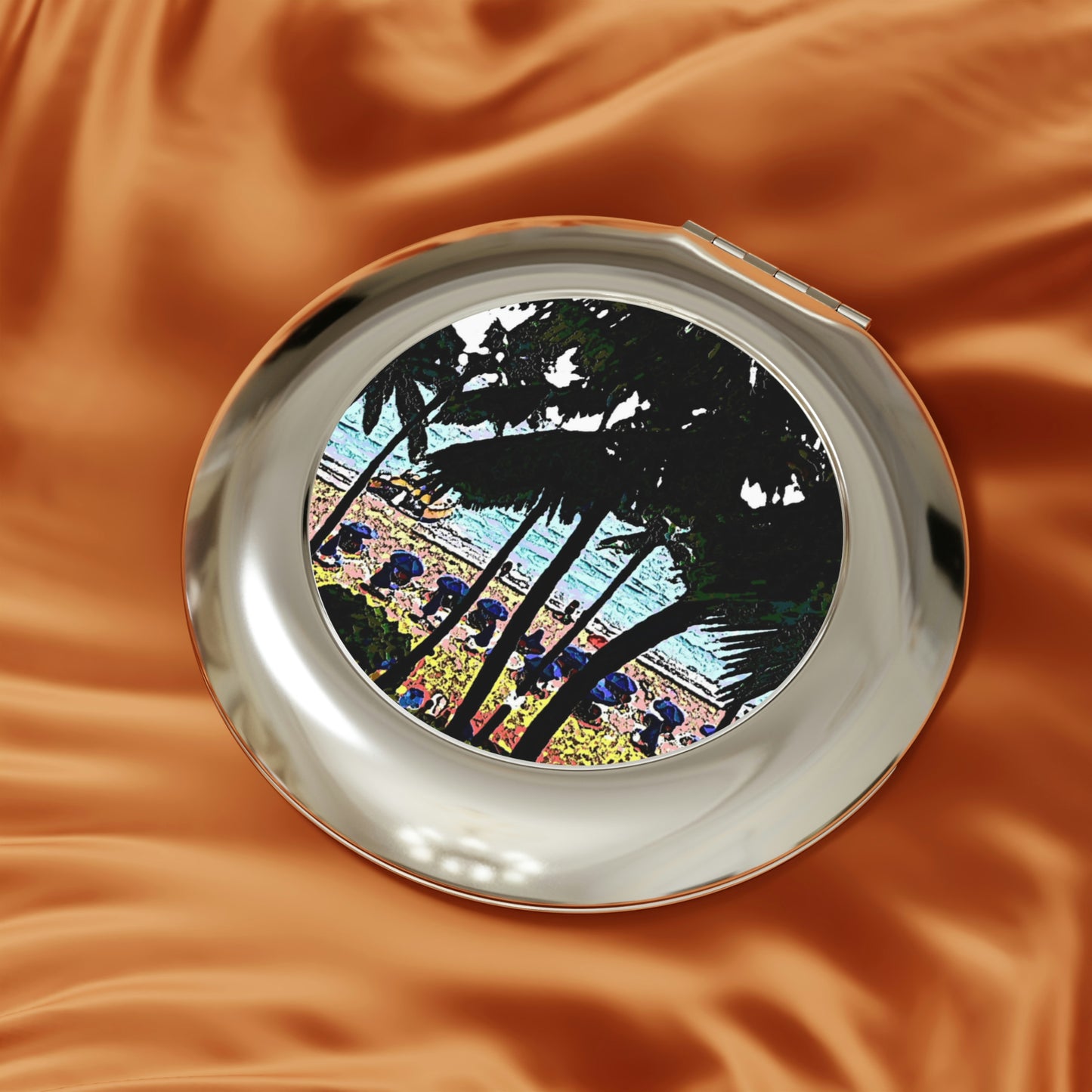 Compact Travel Mirror ... "A Beautiful Beach Amongst The Palms" ... The Outrigger Waikiki, Honolulu, Oahu ... Original Works ...
