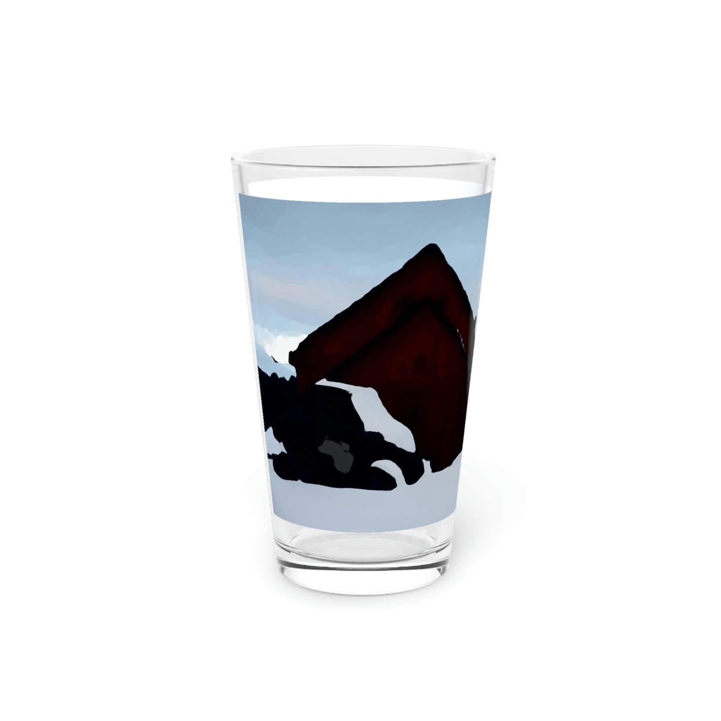 Pint Glass, 16oz ... After An Intense Snow Storm ... 'Digging Out' ... A Vehicle & Cabin "In The Mountains" ... March 2023 ... Original Works ...