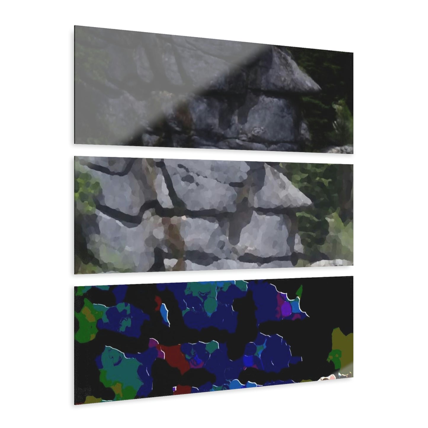 Acrylic Prints (Triptych) ...  "I Am Innocent" ... Tricky-Dick Immortalized ... Nixon Rock: Along The River ... Central Idaho, Summer 2020 ... Original Works ...
