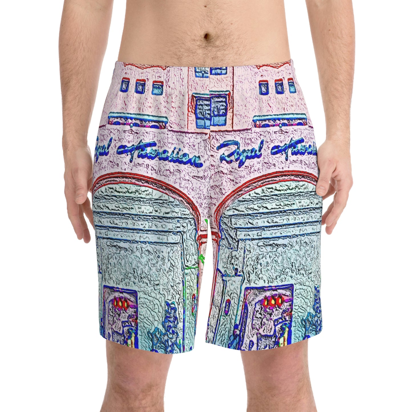 Men's Elastic Beach Shorts (AOP) ...  "La Grande Entree" At: 'The Pink Palace' ... The Royal Hawai'ian ... Honolulu, HI ... '27Oct2014' ... Original Works ...