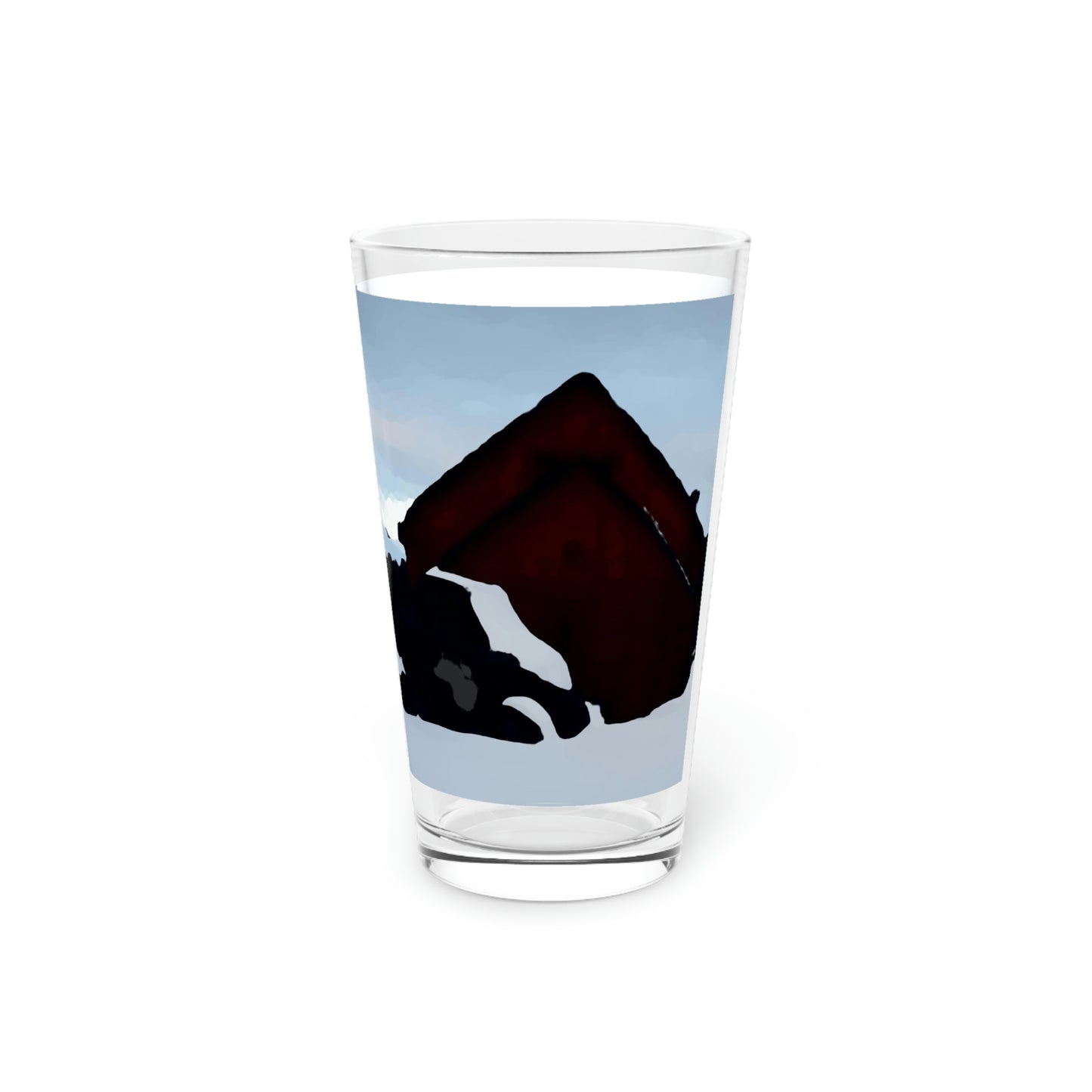 Pint Glass, 16oz ... After An Intense Snow Storm ... 'Digging Out' ... A Vehicle & Cabin "In The Mountains" ... March 2023 ... Original Works ...