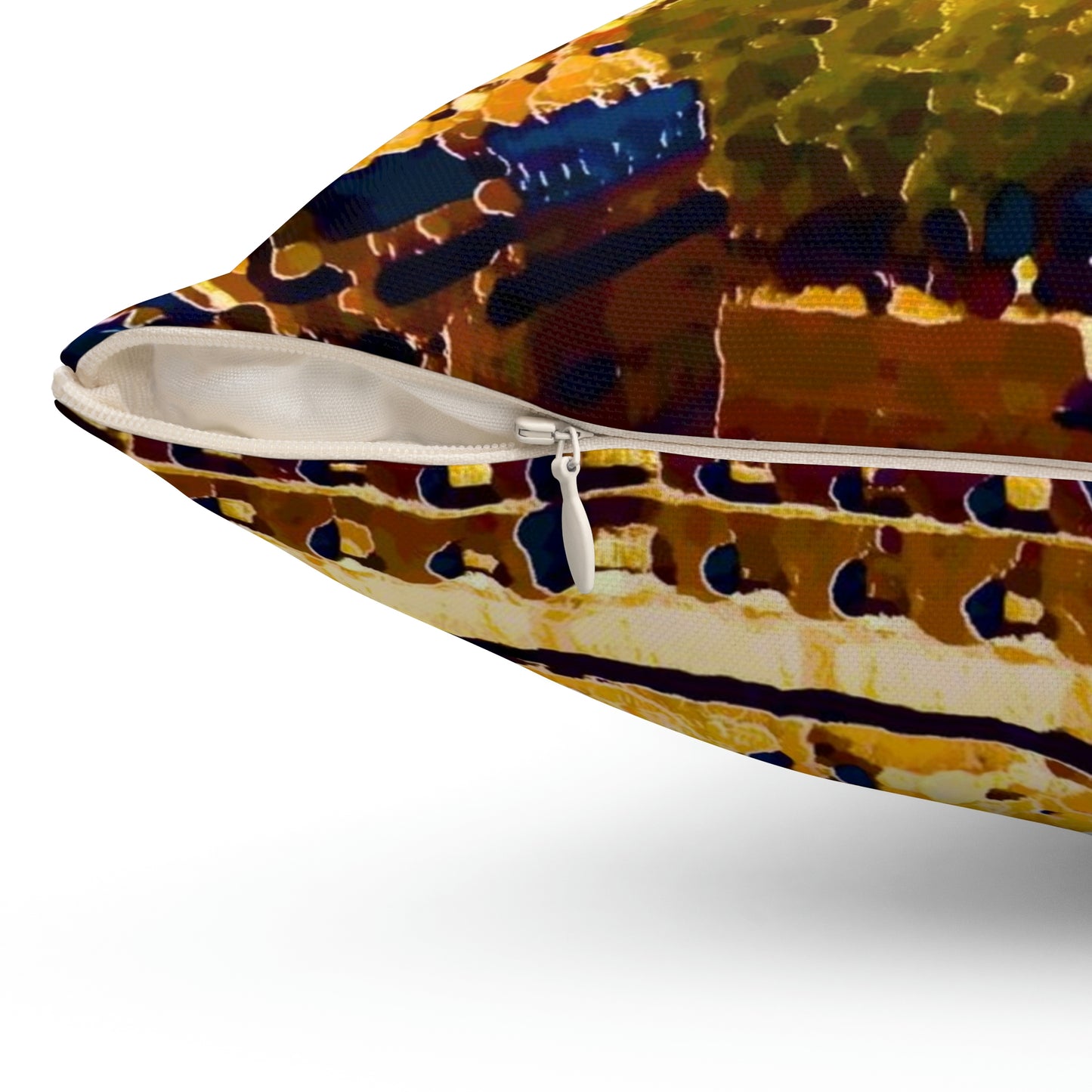 Spun Polyester Square Pillow ... Au Paris ... "Along The River Seine" ... Barbara Joan Bonnell-Holt: 1972 ... Original Works ...