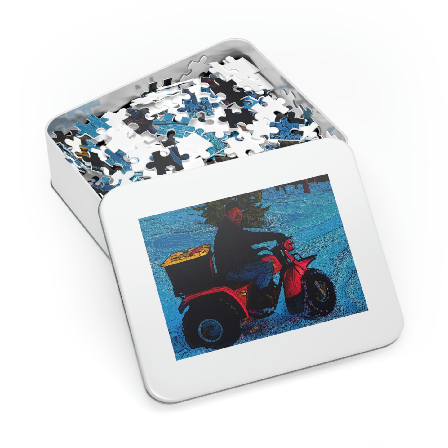 Jigsaw Puzzle (30, 110, 252, 500,1000-Piece) ... There's 2-Wheelin ... There's 4-Wheelin ... 'And-Of-Course' ... "There's 3-Wheelin-In-The-Snow" ...  Original Works ...