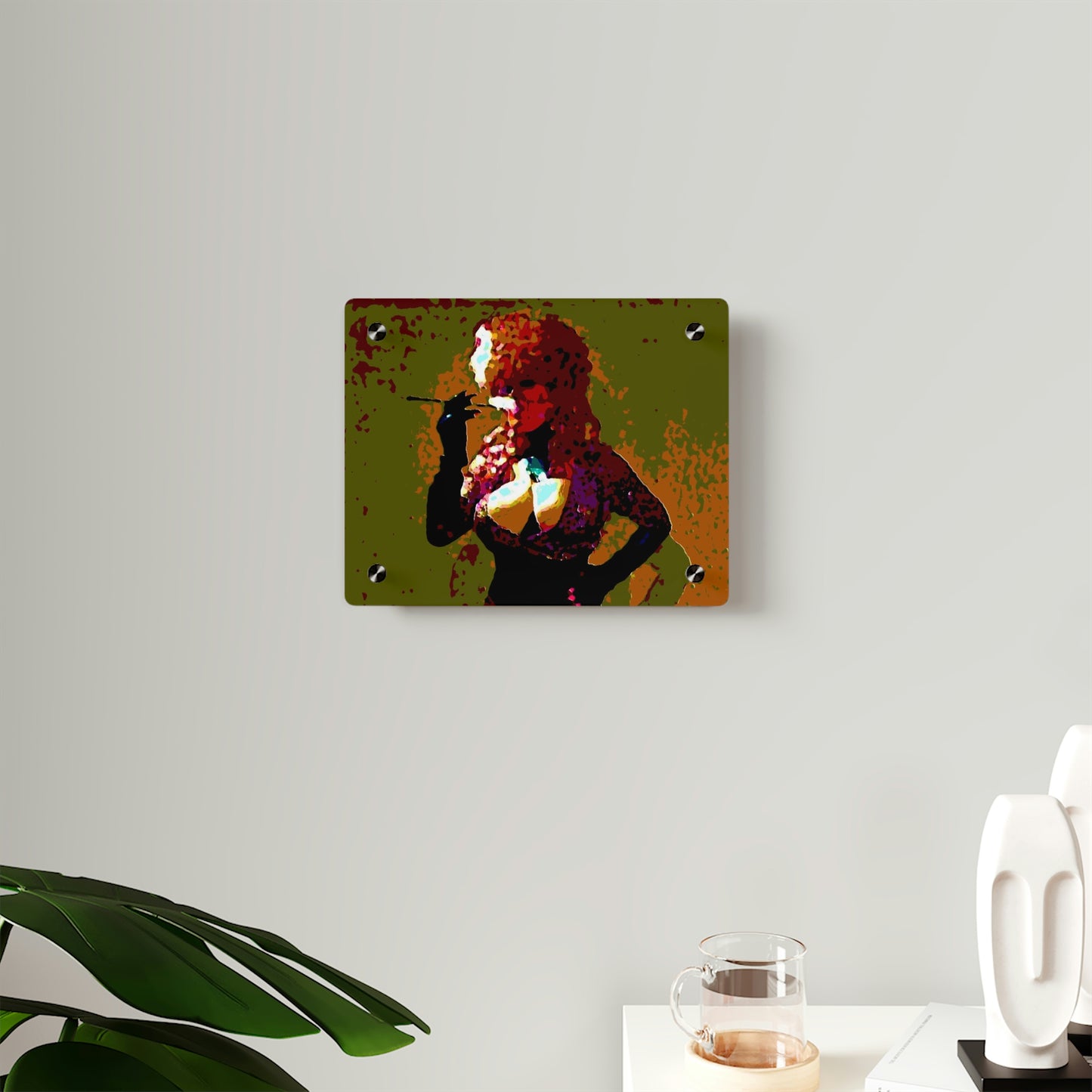 Acrylic Wall Art Panels ...  A Colleague Overseas ... 'Enjoying A Fag' ... Original Works ... "April Fools 2023" ... Hot-Tranny-Smoke ...