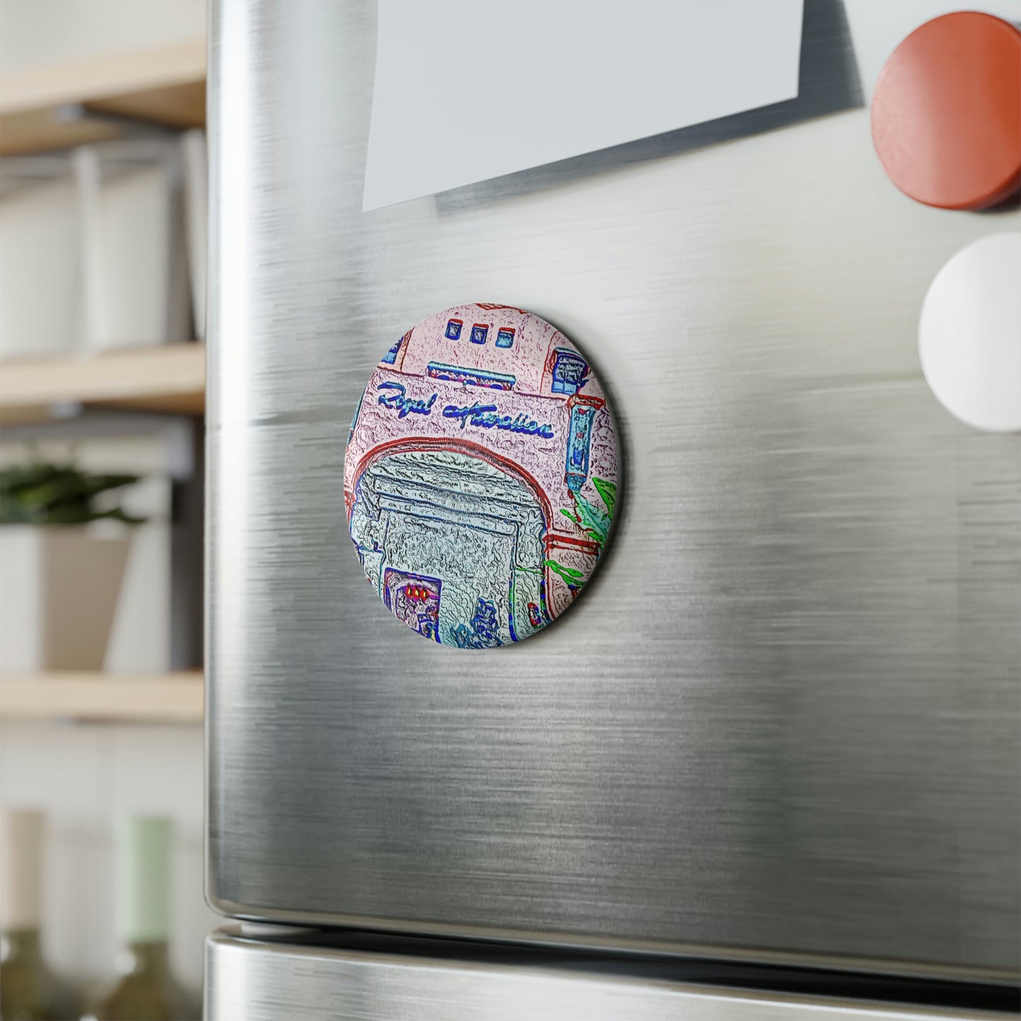 Button Magnet, Round (1 & 10 pcs) ... "La Grande Entree" At: 'The Pink Palace' ... The Royal Hawai'ian ... Honolulu, HI ... '27Oct2014' ... Original Works ...