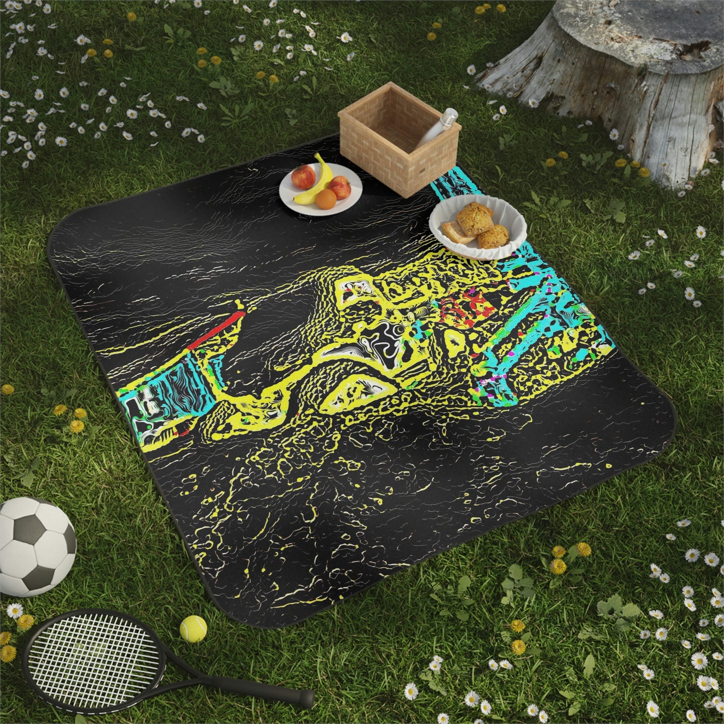 Picnic Blanket ...  "Snow Vehicle In Snow Storm At-Rest" ... Circa 12Mar23 ... Central Idaho ... 18-Hours Rendering Time: Original Works ...