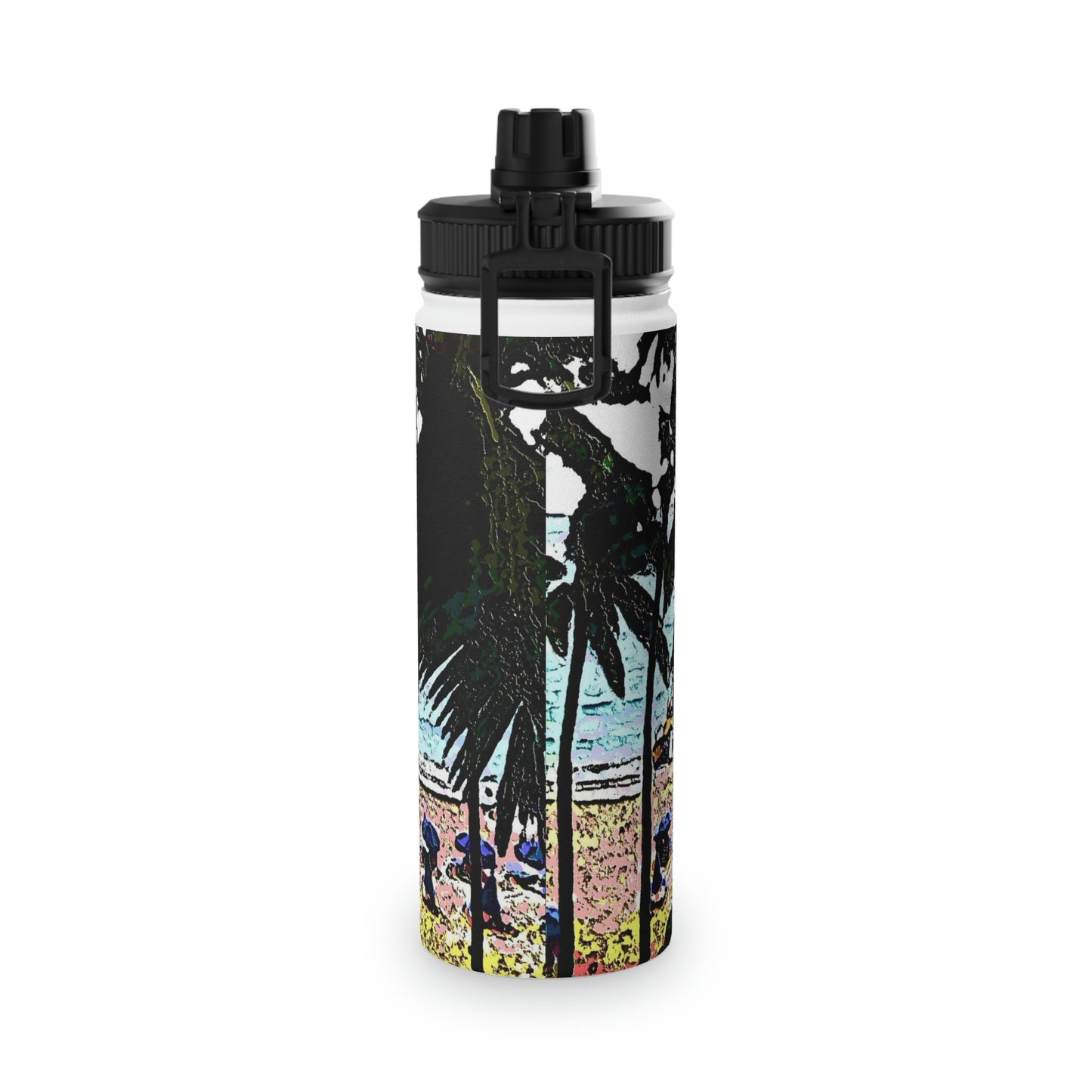 Stainless Steel Water Bottle, Sports Lid ... "A Beautiful Beach Amongst The Palms" ... The Outrigger Waikiki, Honolulu, Oahu ... Original Works ...
