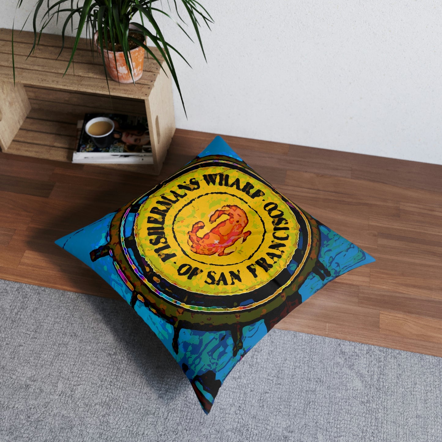 Tufted Floor Pillow, Square ... "No.9 Fishermen's Grotto - Fishermen's Wharf, SF, California" ... Family Archives: 1970's ... Original Works ...