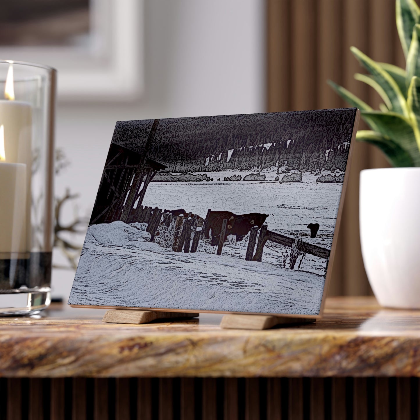 Ceramic Photo Tile .. A Quiet Morning ... "Along The Red River & Nature Preserve Plateau" ... Jan23 ... Original Works ...