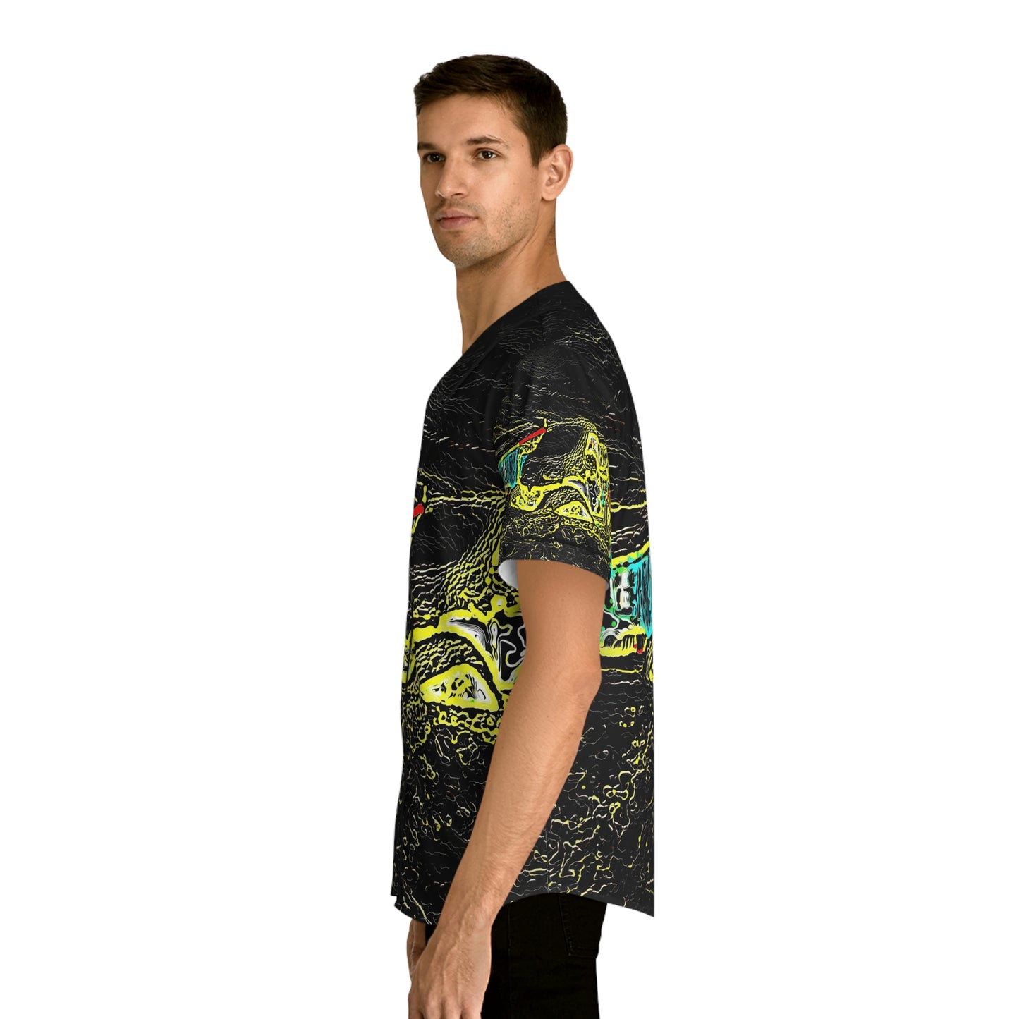 Men's Baseball Jersey (AOP) ... "Snow Vehicle In Snow Storm At-Rest" ... Circa 12Mar23 ... Central Idaho ... 18-Hours Rendering Time: Original Works ...