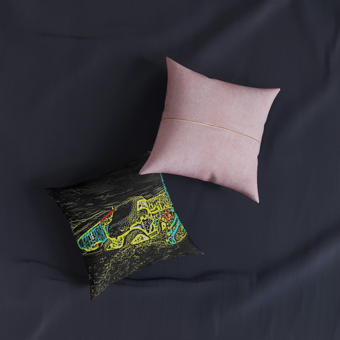 Square Pillow - Pink Back ...  "Snow Vehicle In Snow Storm At-Rest" ... Circa 12Mar23 ... Central Idaho ... 18-Hours Rendering Time: Original Works ...