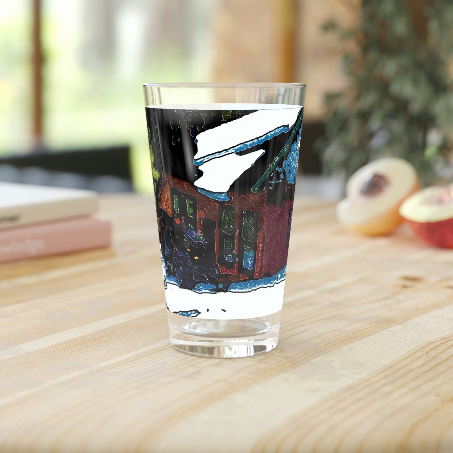 Pint Glass, 16oz ... "A Rider Passeth-Through-It" ... Colors Galore & A Bit Of Impressionism ... Original Works. Winter 2021. Central Idaho. Rendering Time: 12 Hours ...