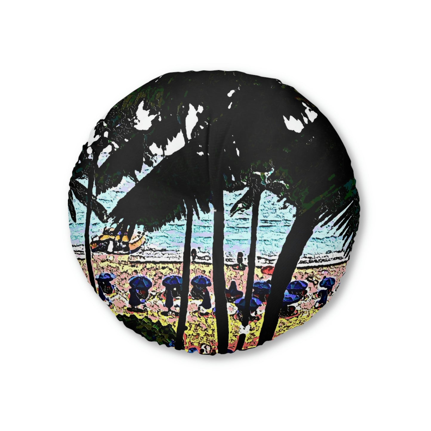 Tufted Floor Pillow, Round ... "A Beautiful Beach Amongst The Palms" ... The Outrigger Waikiki, Honolulu, Oahu ... Original Works ...
