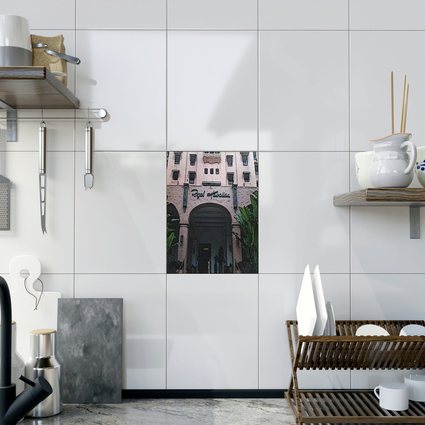 Ceramic Photo Tile ...  "La Grande Entree" At: 'The Pink Palace' ... The Royal Hawai'ian ... Honolulu, HI ... '27Oct2014' ... Original Works ...
