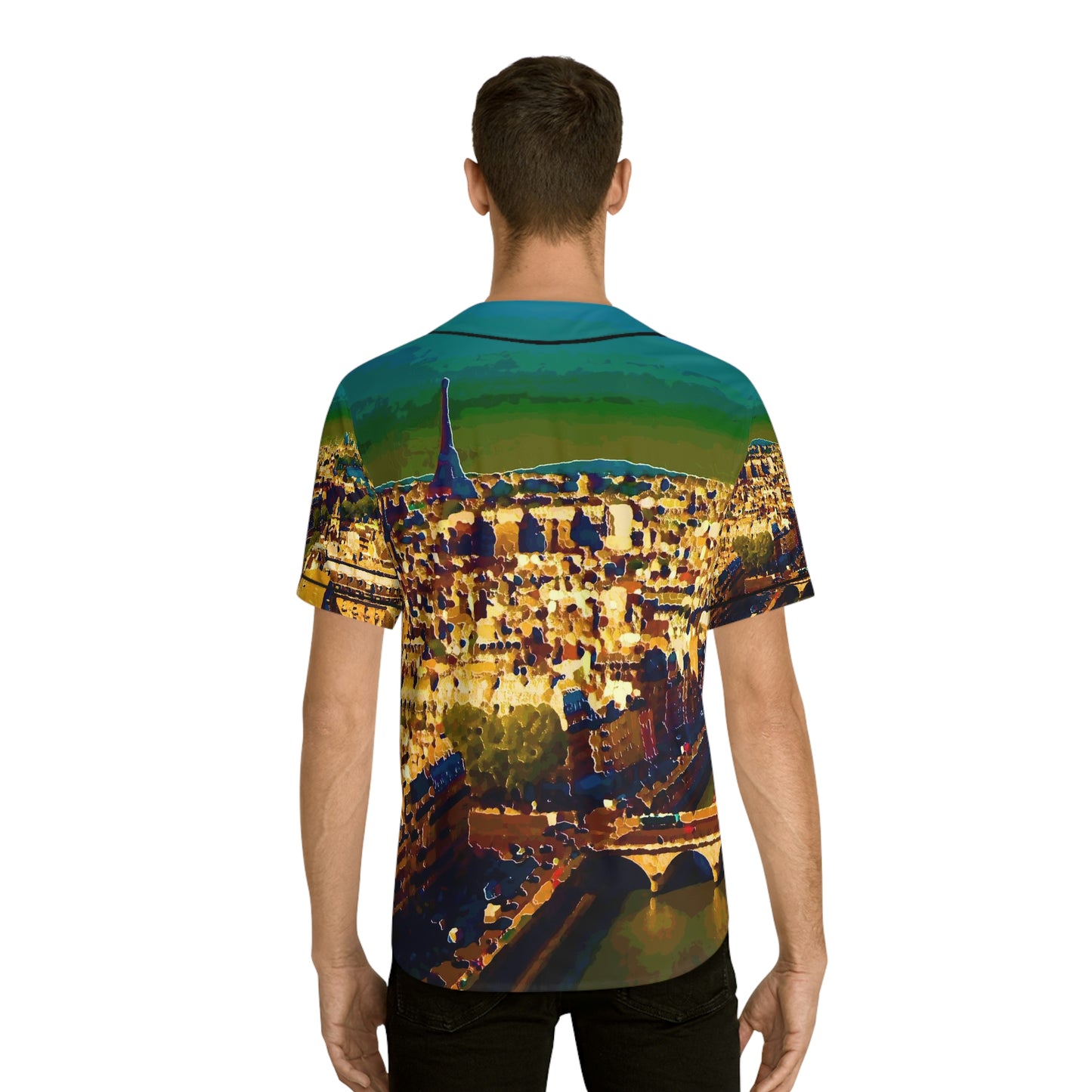Men's Baseball Jersey (AOP) ... Au Paris ... "Along The River Seine" ... Barbara Joan Bonnell-Holt: 1972 ... Original Works ...