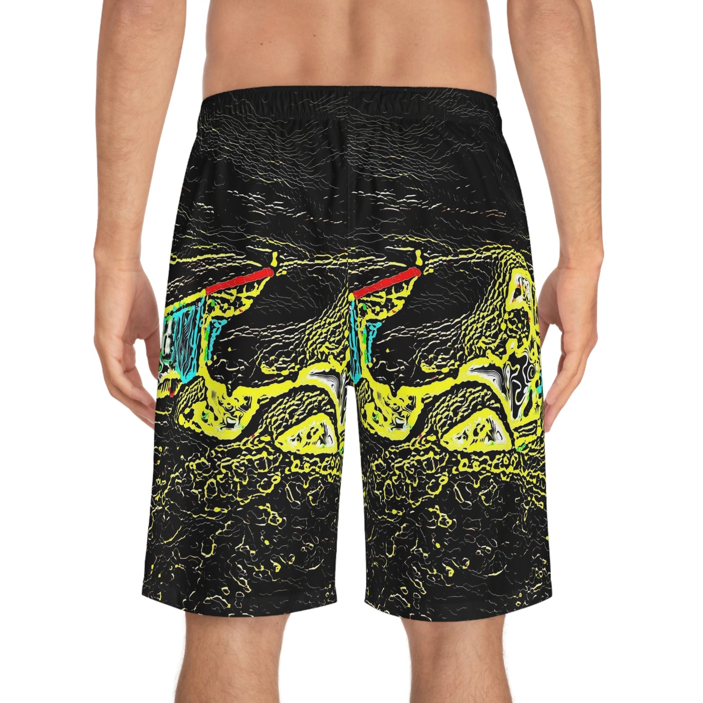 Men's Board Shorts (AOP) ... "Snow Vehicle In Snow Storm At-Rest" ... Circa 12Mar23 ... Central Idaho ... 18-Hours Rendering Time: Original Works ...