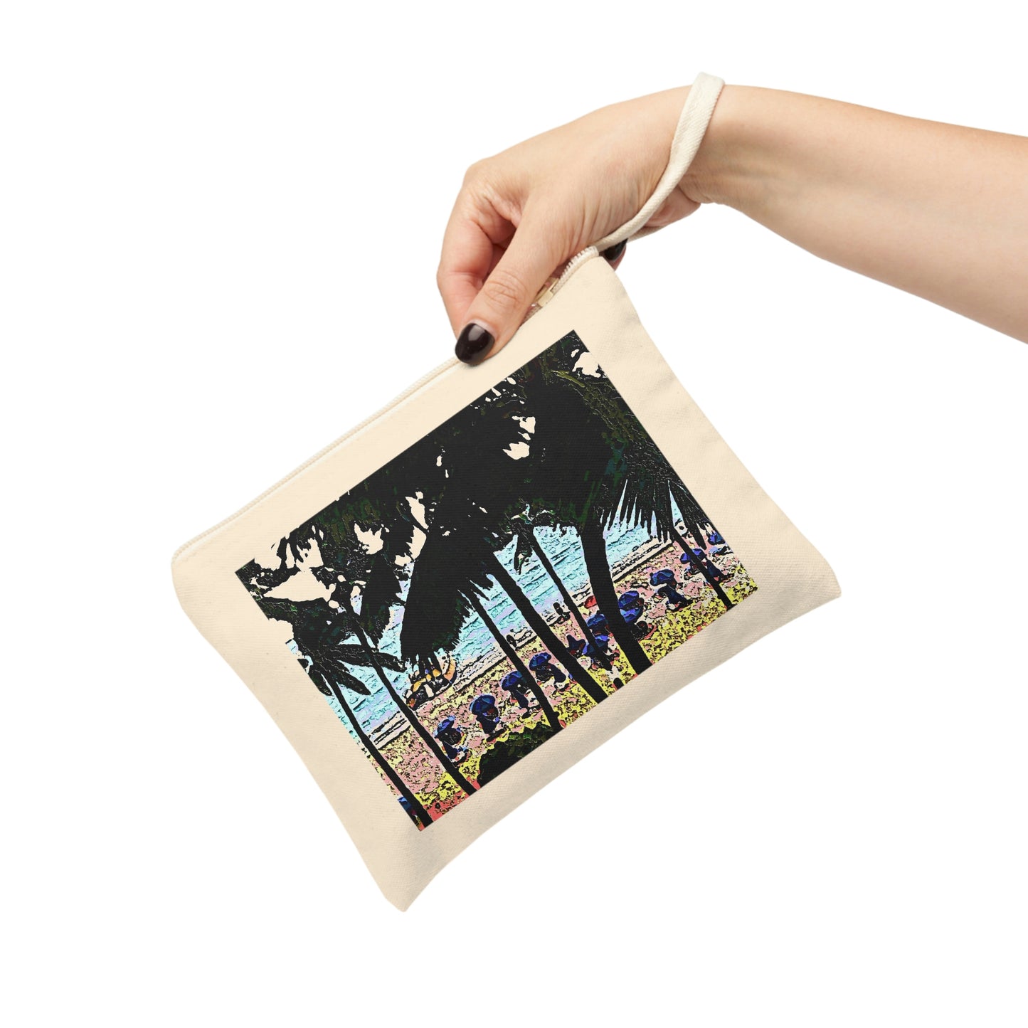 Cotton Zipper Pouch ... "A Beautiful Beach Amongst The Palms" ... The Outrigger Waikiki, Honolulu, Oahu ... Original Works ...