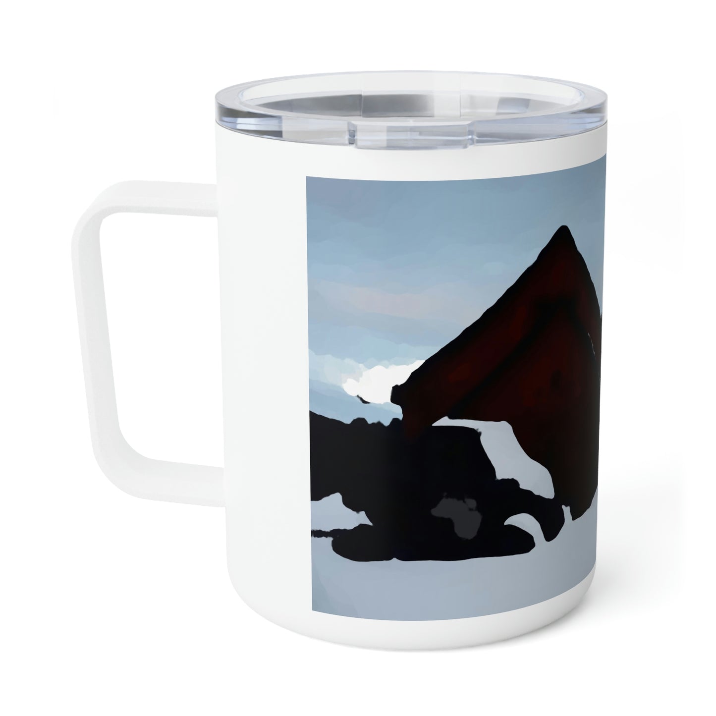Insulated Coffee Mug, 10oz ... After An Intense Snow Storm ... 'Digging Out' ... A Vehicle & Cabin "In The Mountains" ... March 2023 ... Original Works ...