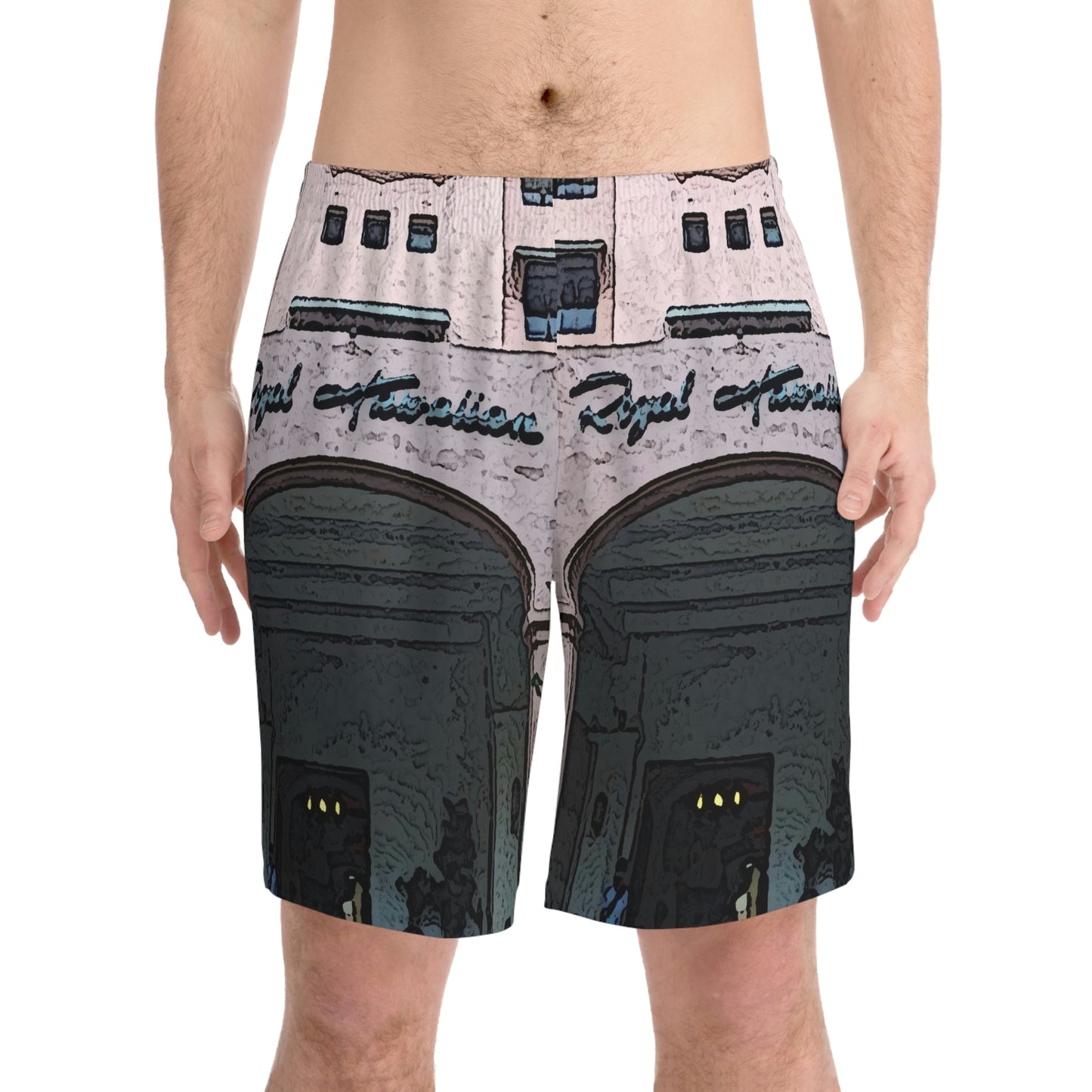 Men's Elastic Beach Shorts (AOP) ...  "La Grande Entree" At: 'The Pink Palace' ... The Royal Hawai'ian ... Honolulu, HI ... '27Oct2014' ... Original Works ...