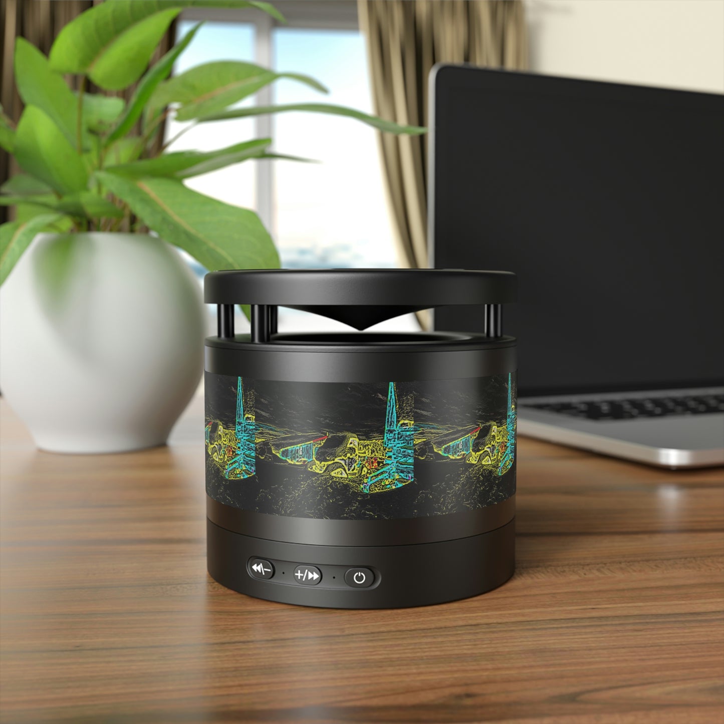 Metal Bluetooth Speaker and Wireless Charging Pad ... "Snow Vehicle In Snow Storm At-Rest" ... Circa 12Mar23 ... Central Idaho ... 18-Hours Rendering Time: Original Works ...