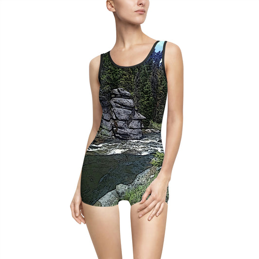 Women's Vintage Swimsuit ..."I Am Innocent" ... Tricky-Dick Immortalized ... Nixon Rock: Along The River ... Central Idaho, Summer 2020 ... Original Works ...