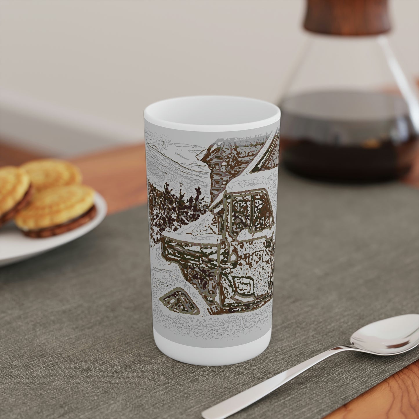 Conical Coffee Mugs (3oz, 8oz, 12oz) ... After An Intense Snow Storm ... 'Digging Out' ... A Vehicle & Cabin "In The Mountains" ... March 2023 ... Original Works ...