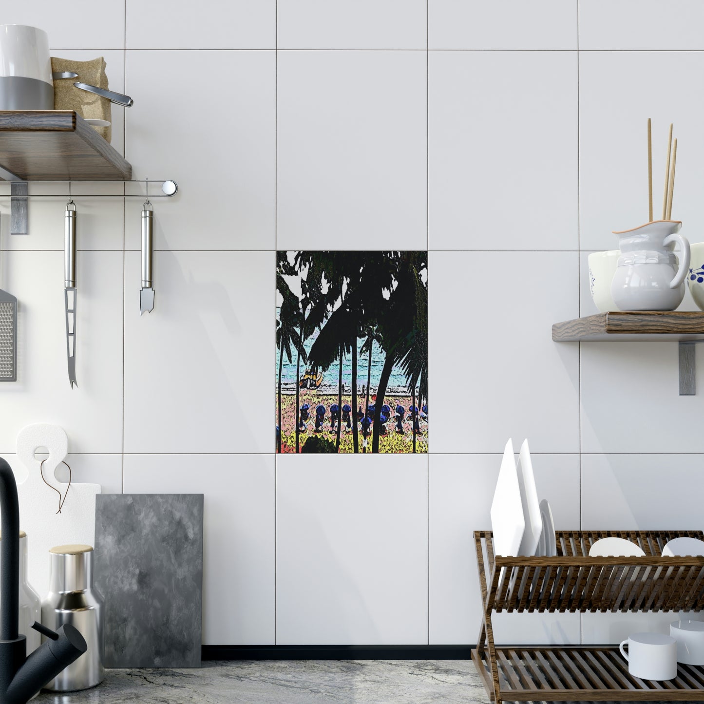 Ceramic Photo Tile ... "A Beautiful Beach Amongst The Palms" ... The Outrigger Waikiki, Honolulu, Oahu ... Original Works ...