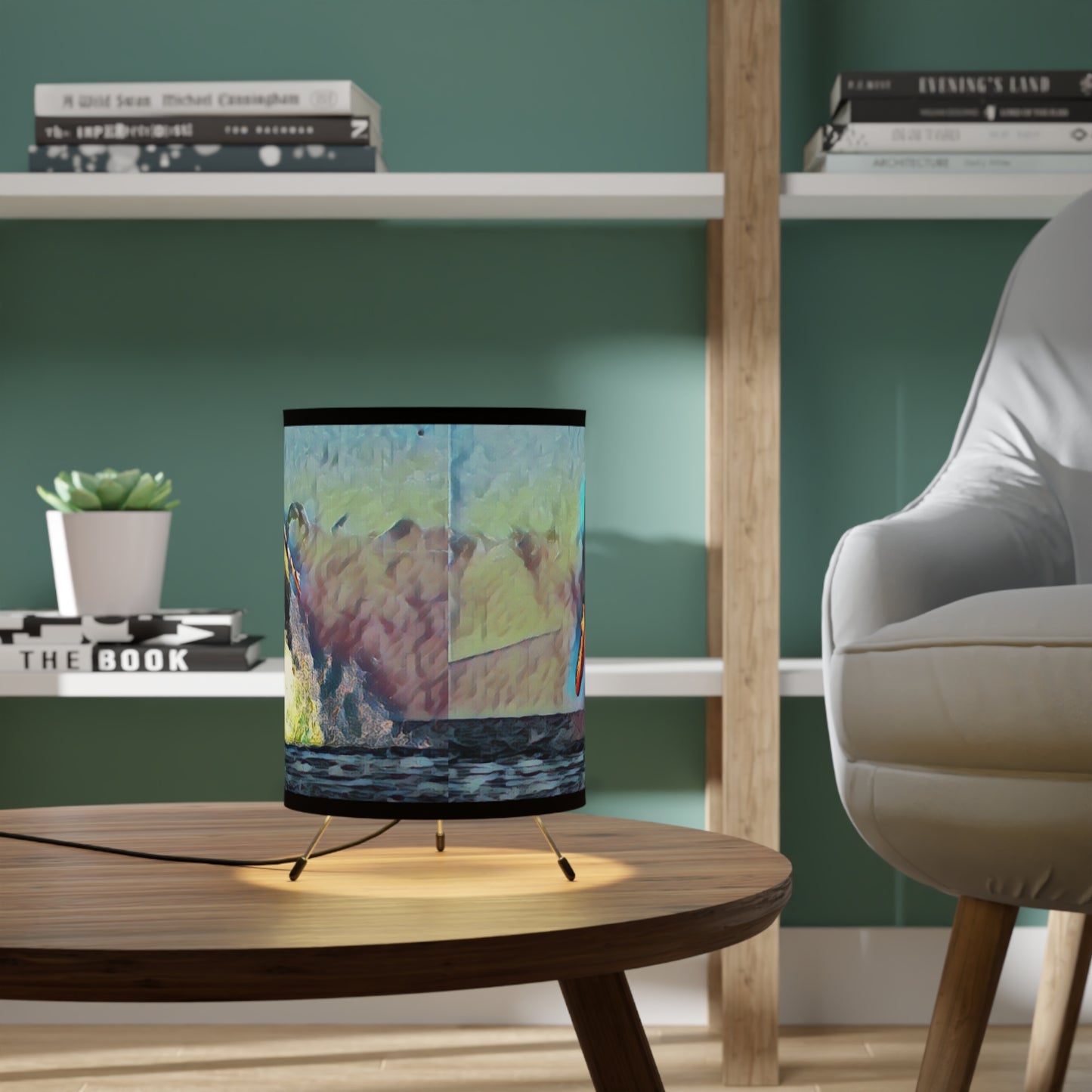 Tripod Lamp with High-Res Printed Shade, US\CA plug ... An Extraordinary Humpback Breach ... 'With Explosive Energy' ... Family Archives (KPH) ... Circa: 21st Century. Maui, HI ... Original Works ...