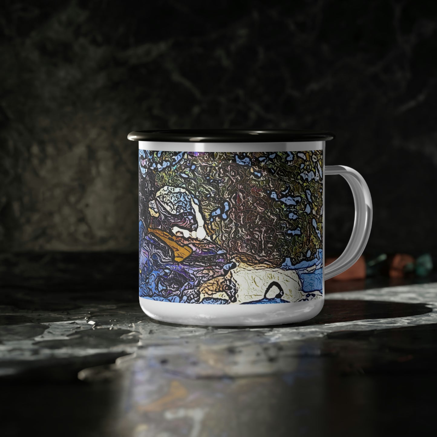 Enamel Camp Cup ... Blasting Through-The-Powder ... 'Central Idaho Mounains ... ' 2Dec22 ...