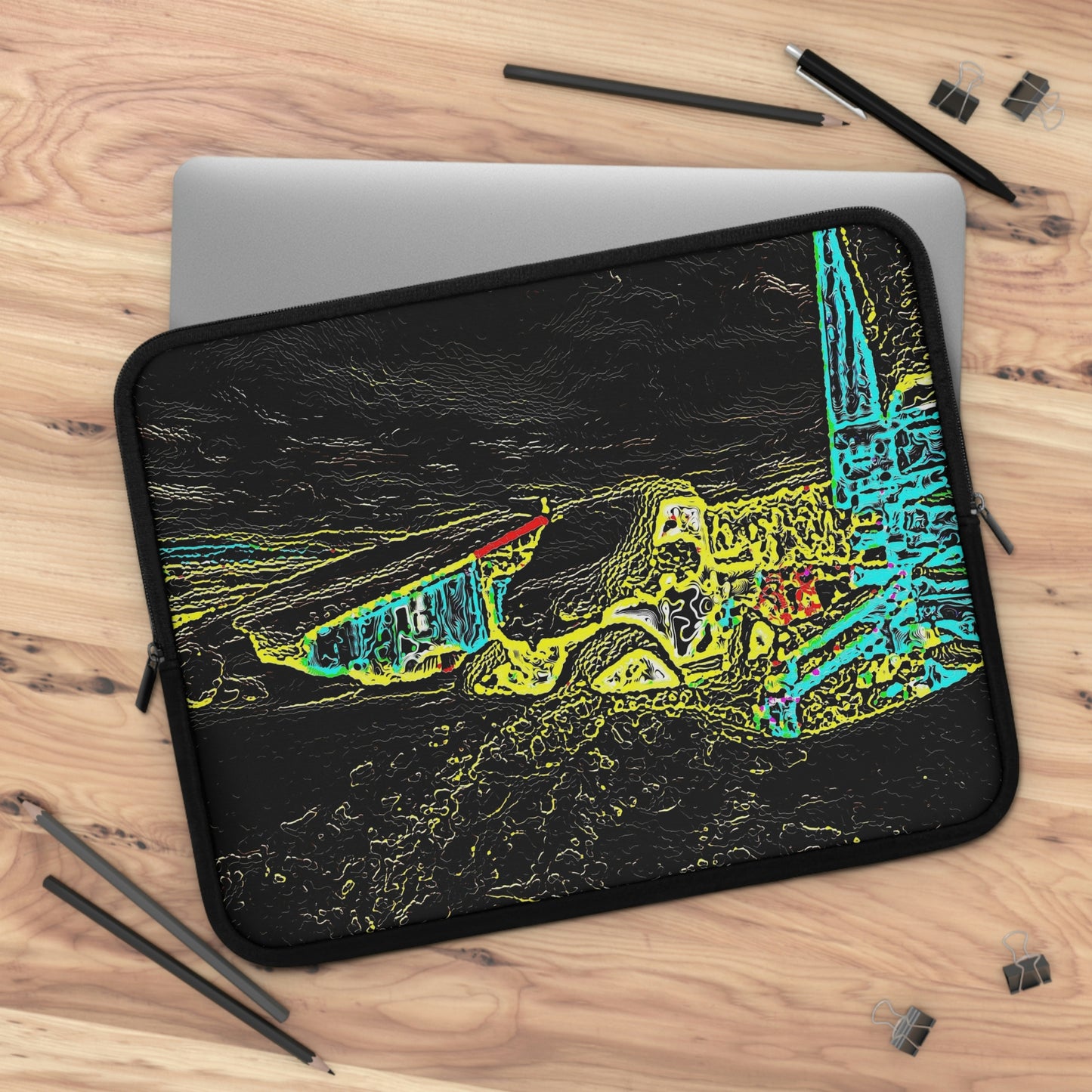 Laptop Sleeve ... "Snow Vehicle In Snow Storm At-Rest" ... Circa 12Mar23 ... Central Idaho ... 18-Hours Rendering Time: Original Works ...