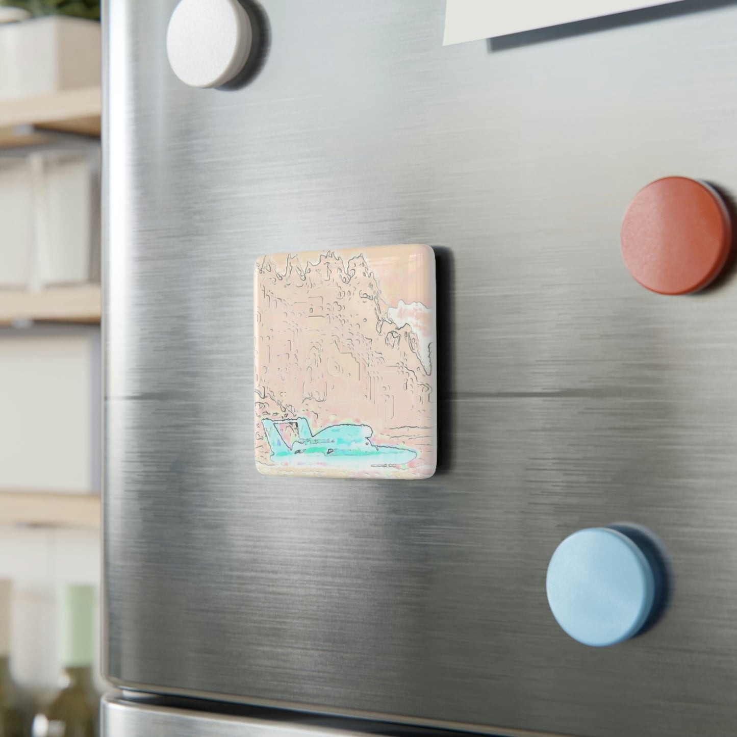 Porcelain Magnet, Square ... Seattle Columbia Cup On Lake Washington ... "Dave Wilcox Heads For The Win" ... Associate Gift-Photo ... Original Works ...