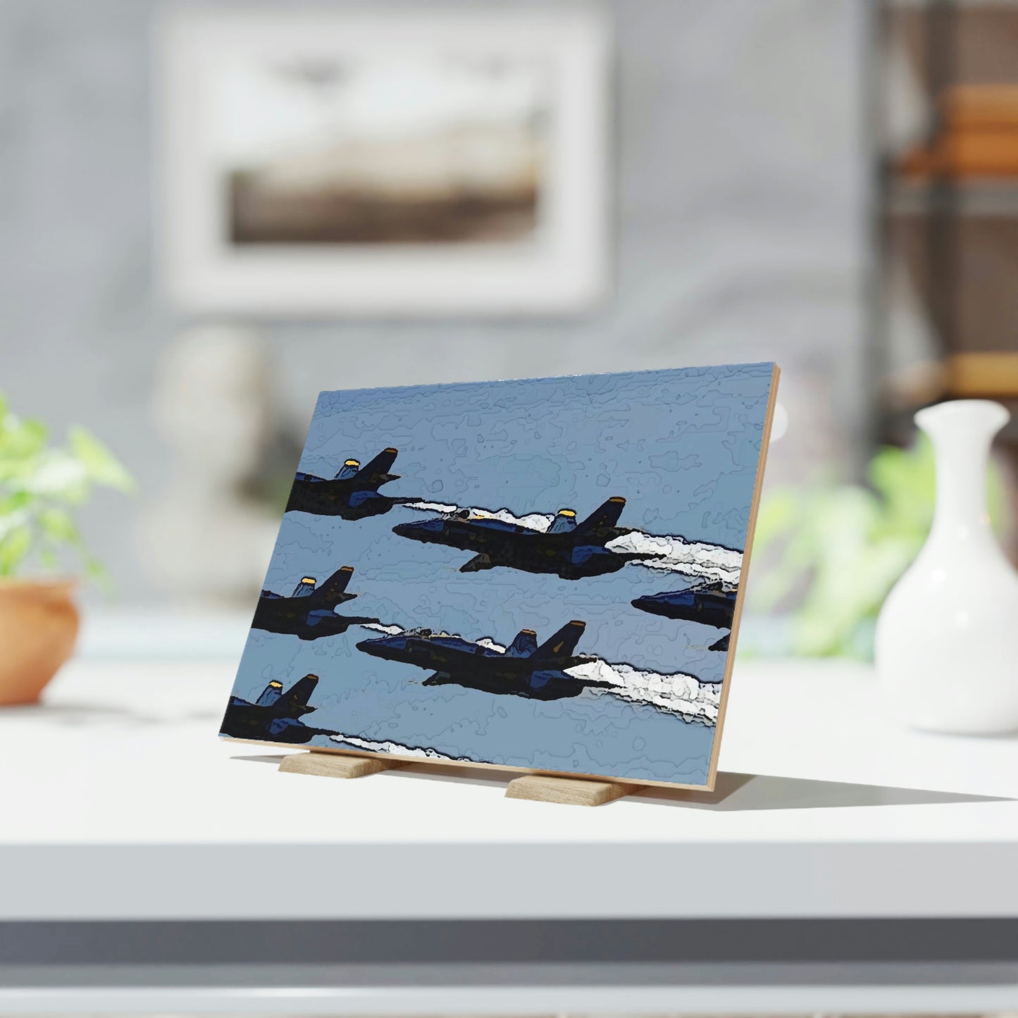 Ceramic Photo Tile ... Seattle Seafair ..."Blue Angels Run Over Lake Washington" ... Circa Mid 1980's ... Dr FJ Holt ... Original Works ...