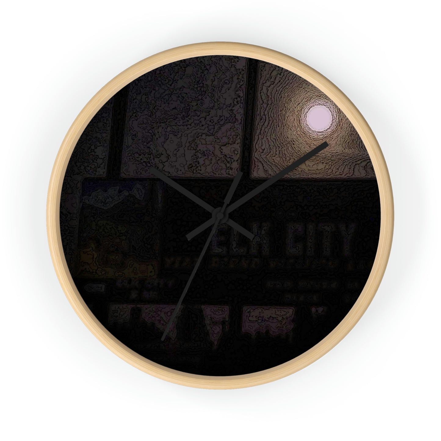 Wall clock ... Car Approaches From The Stern ... Moon Ascendary From The Bow ... "Two Friendly Travellers On A Cold Night Near Elk City" ... C