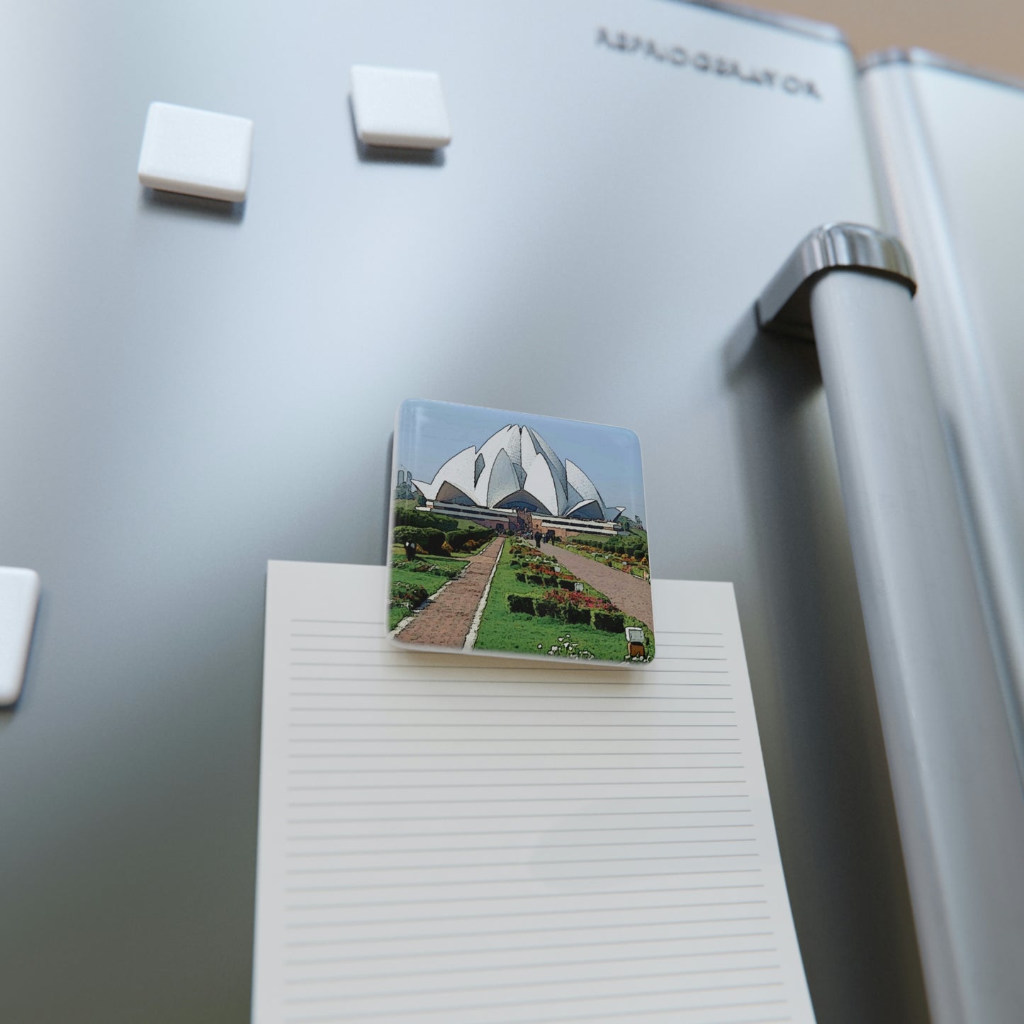 Porcelain Magnet, Square ... 'Bahai'i House-Of-Worship' ... "Lotus Temple: Delhi, India, 2008" ... Original Works ...