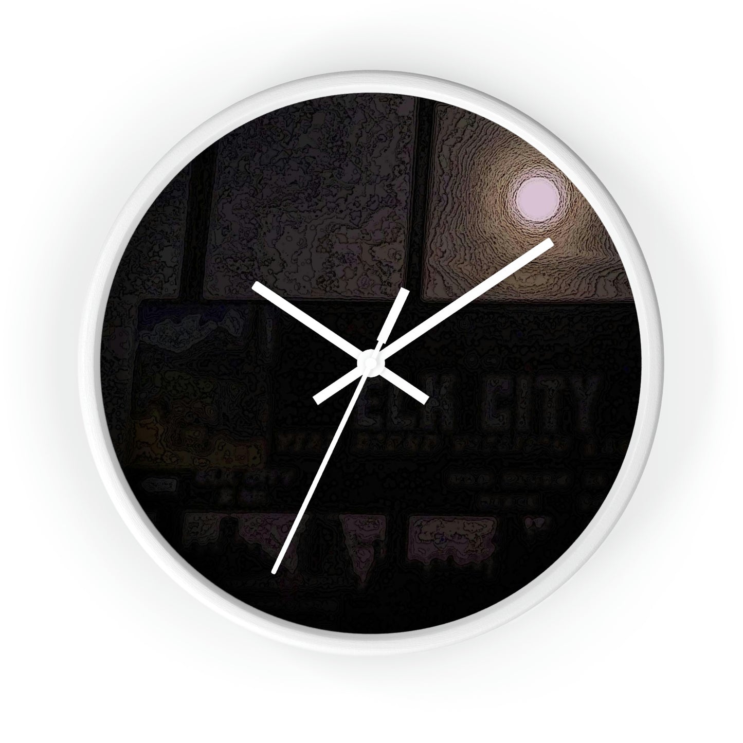 Wall clock ... Car Approaches From The Stern ... Moon Ascendary From The Bow ... "Two Friendly Travellers On A Cold Night Near Elk City" ... C