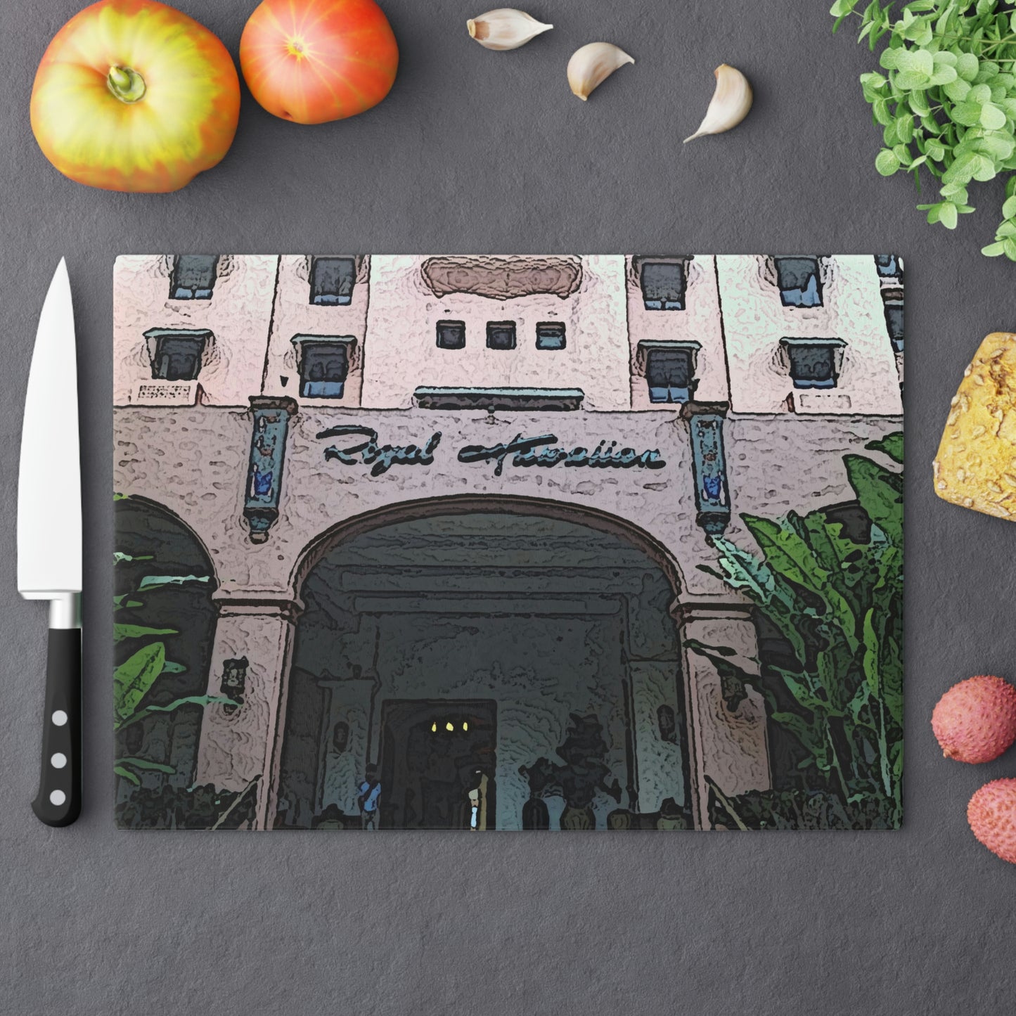 Cutting Board ...  "La Grande Entree" At: 'The Pink Palace' ... The Royal Hawai'ian ... Honolulu, HI ... '27Oct2014' ... Original Works ...