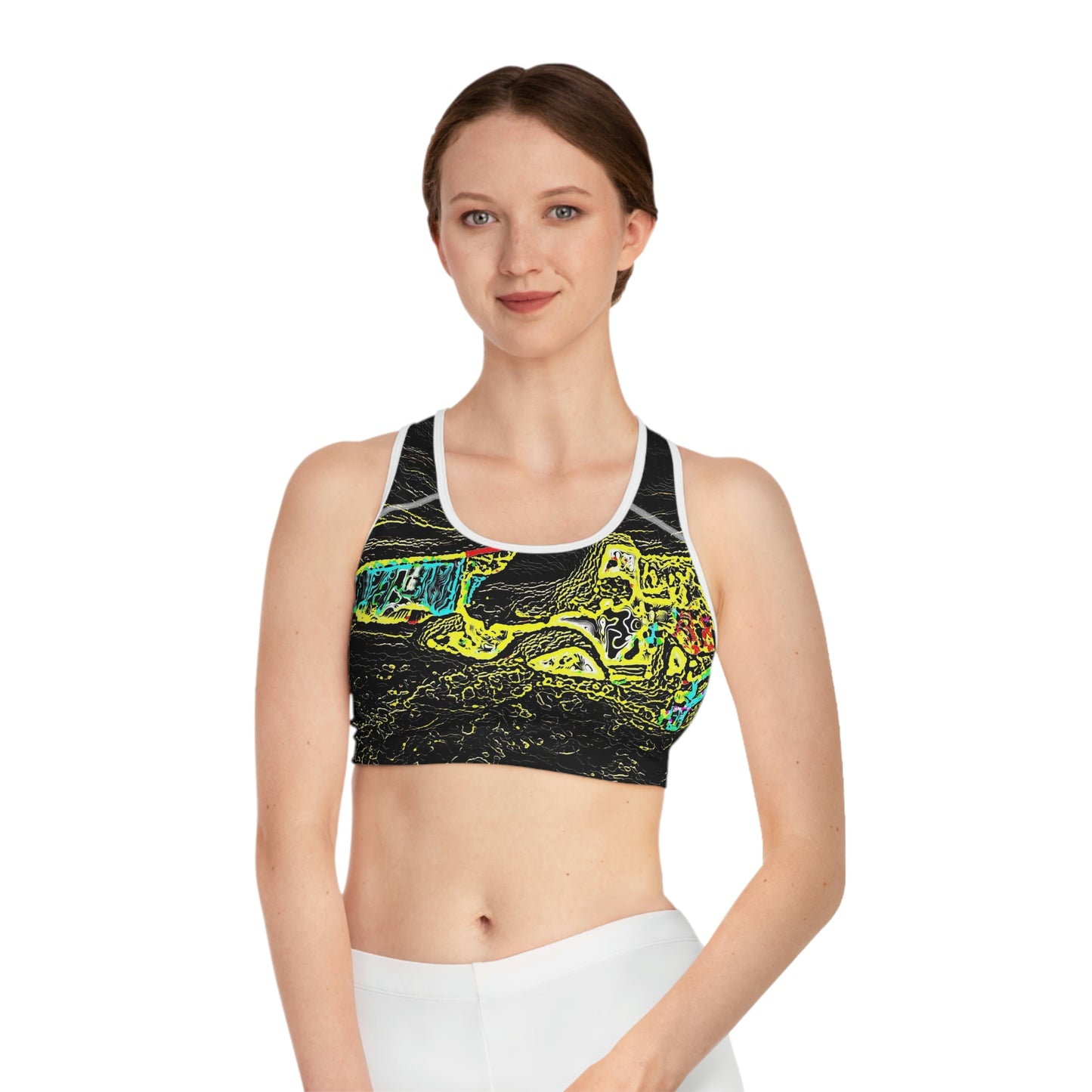 Sports Bra (AOP) ... "Snow Vehicle In Snow Storm At-Rest" ... Circa 12Mar23 ... Central Idaho ... 18-Hours Rendering Time: Original Works ...