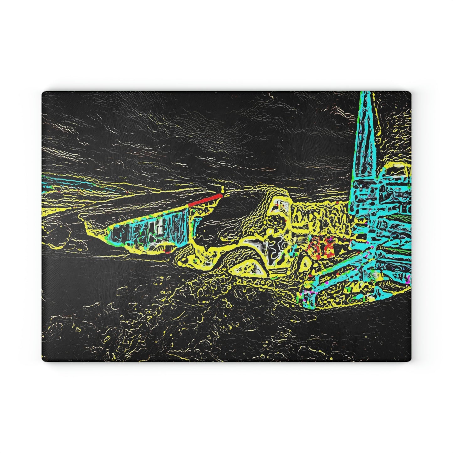 Glass Cutting Board ... "Snow Vehicle In Snow Storm At-Rest" ... Circa 12Mar23 ... Central Idaho ... 18-Hours Rendering Time: Original Works ...