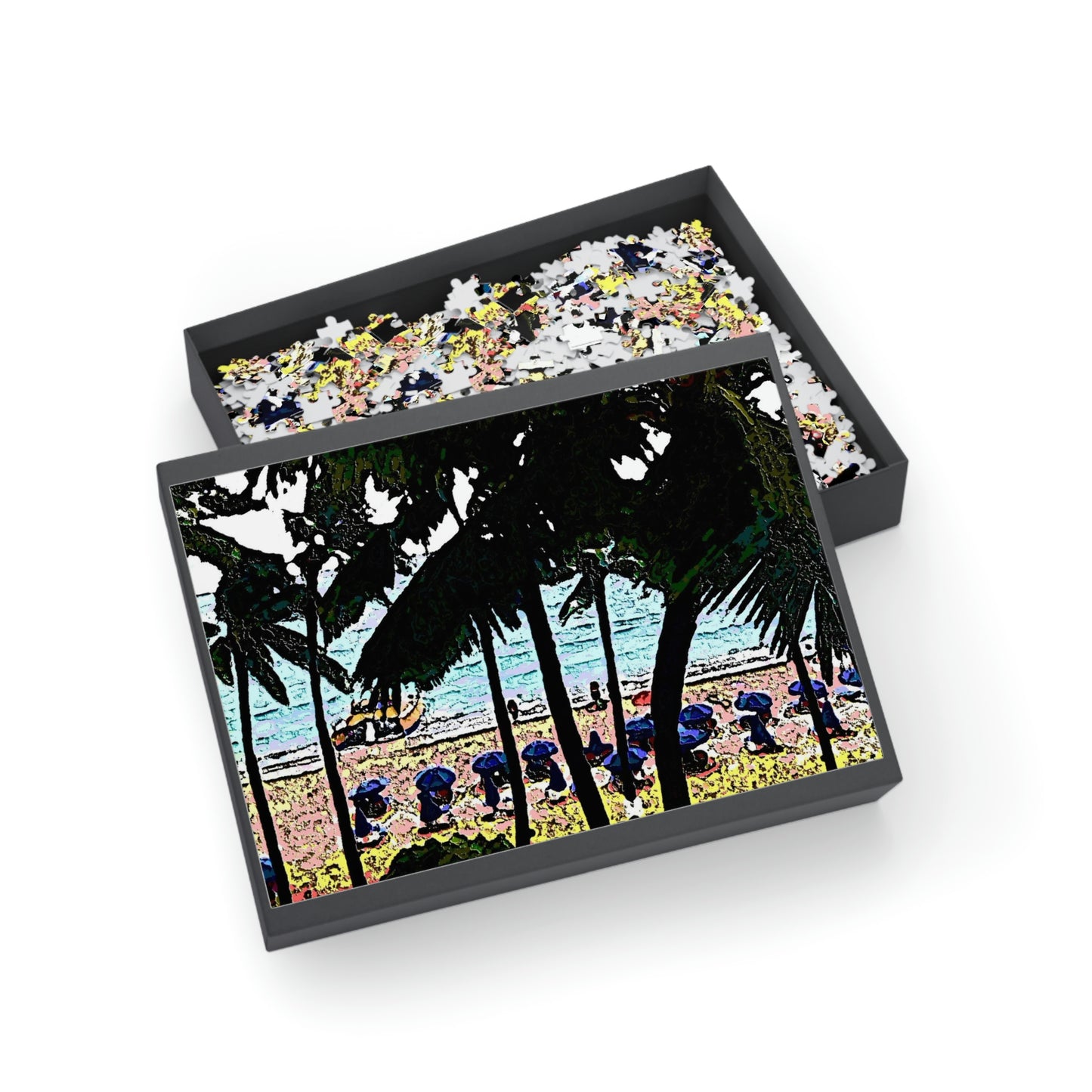 Puzzle (96, 252, 500, 1000-Piece) ...  "A Beautiful Beach Amongst The Palms" ... The Outrigger Waikiki, Honolulu, Oahu ... Original Works ...