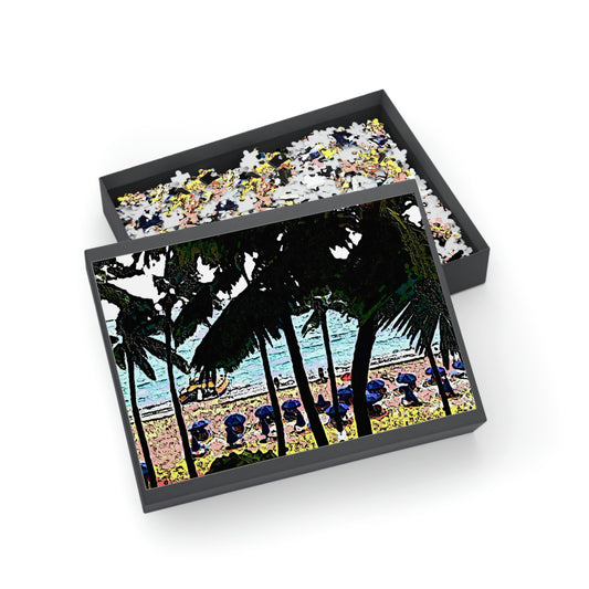 Puzzle (96, 252, 500, 1000-Piece) ...  "A Beautiful Beach Amongst The Palms" ... The Outrigger Waikiki, Honolulu, Oahu ... Original Works ...