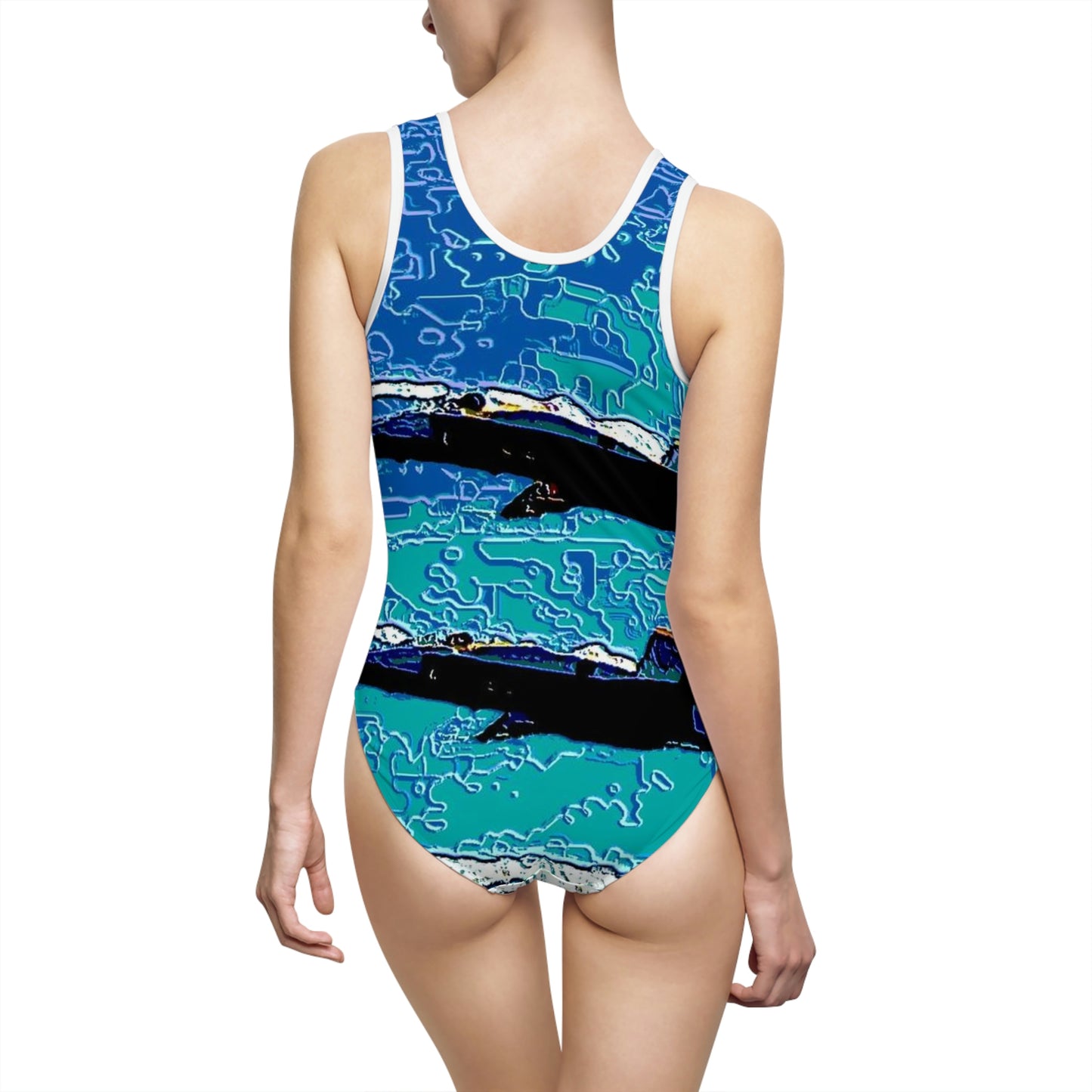 Women's Classic One-Piece Swimsuit ... Seattle Seafair ..."Blue Angels Run Over Lake Washington" ... Circa Mid 1980's ... Dr FJ Holt ... Original Works ...