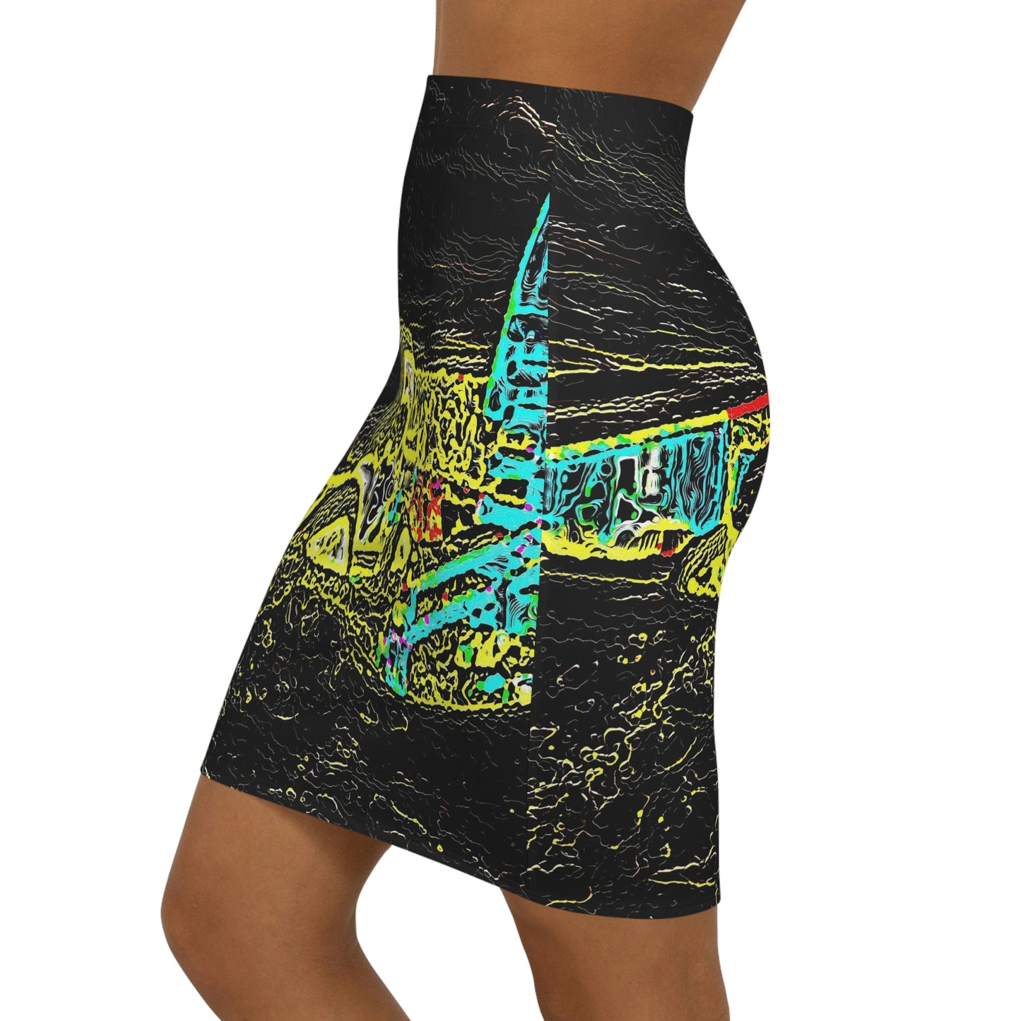 Women's Mini Skirt (AOP) ... "Snow Vehicle In Snow Storm At-Rest" ... Circa 12Mar23 ... Central Idaho ... 18-Hours Rendering Time: Original Works ...