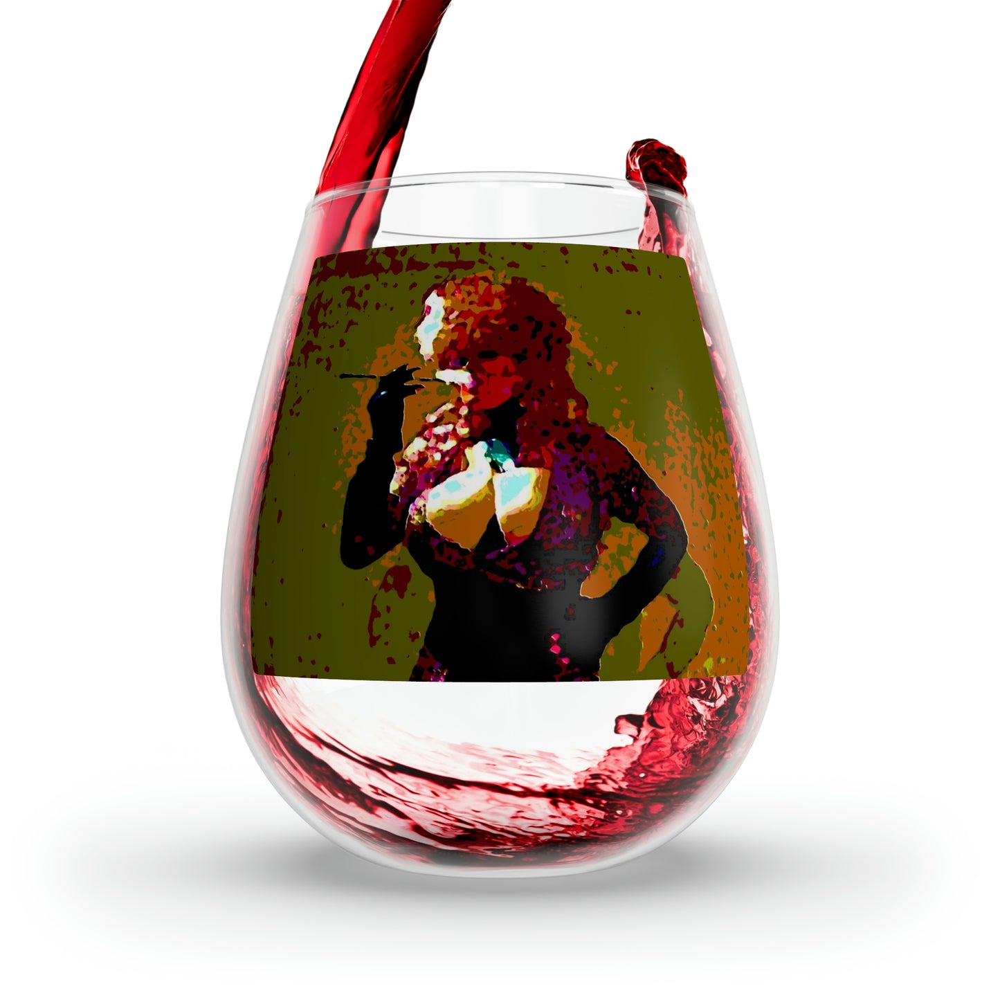 Stemless Wine Glass, 11.75oz ...  A Colleague Overseas ... 'Enjoying A Fag' ... Original Works ... "April Fools 2023" ... Hot-Tranny-Smoke ...
