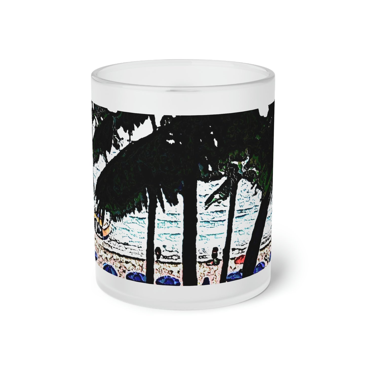 Frosted Glass Mug ... "A Beautiful Beach Amongst The Palms" ... The Outrigger Waikiki, Honolulu, Oahu ... Original Works ...