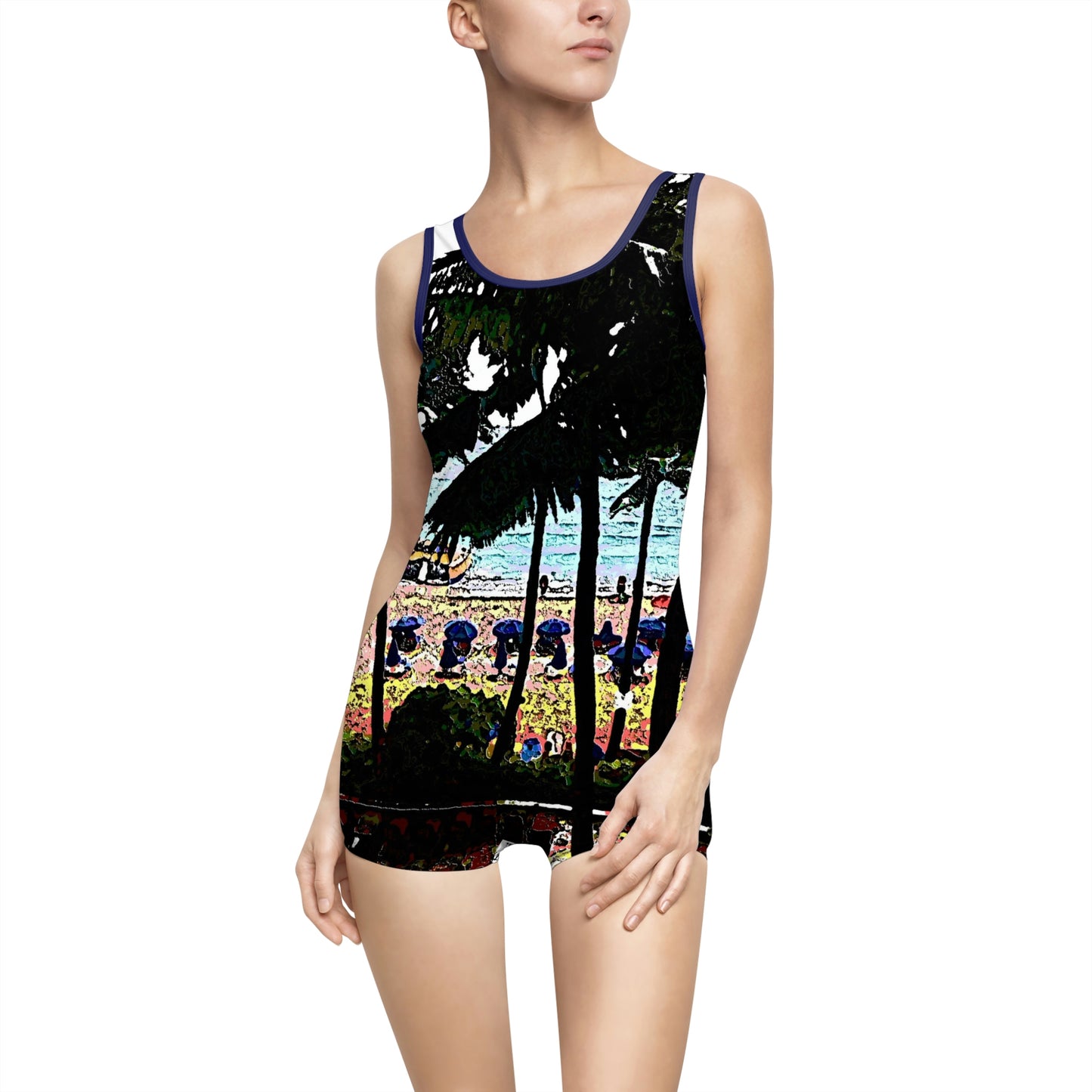 Women's Vintage Swimsuit ...  "A Beautiful Beach Amongst The Palms" ... The Outrigger Waikiki, Honolulu, Oahu ... Original Works ...
