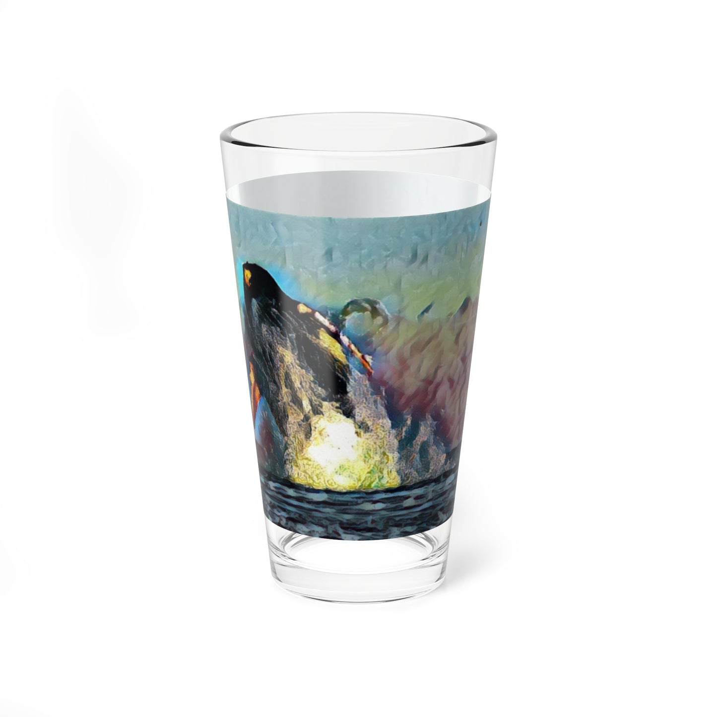 Mixing Glass, 16oz ... An Extraordinary Humpback Breach ... 'With Explosive Energy' ... Family Archives (KPH) ... Circa: 21st Century. Maui, HI ... Original Works ...