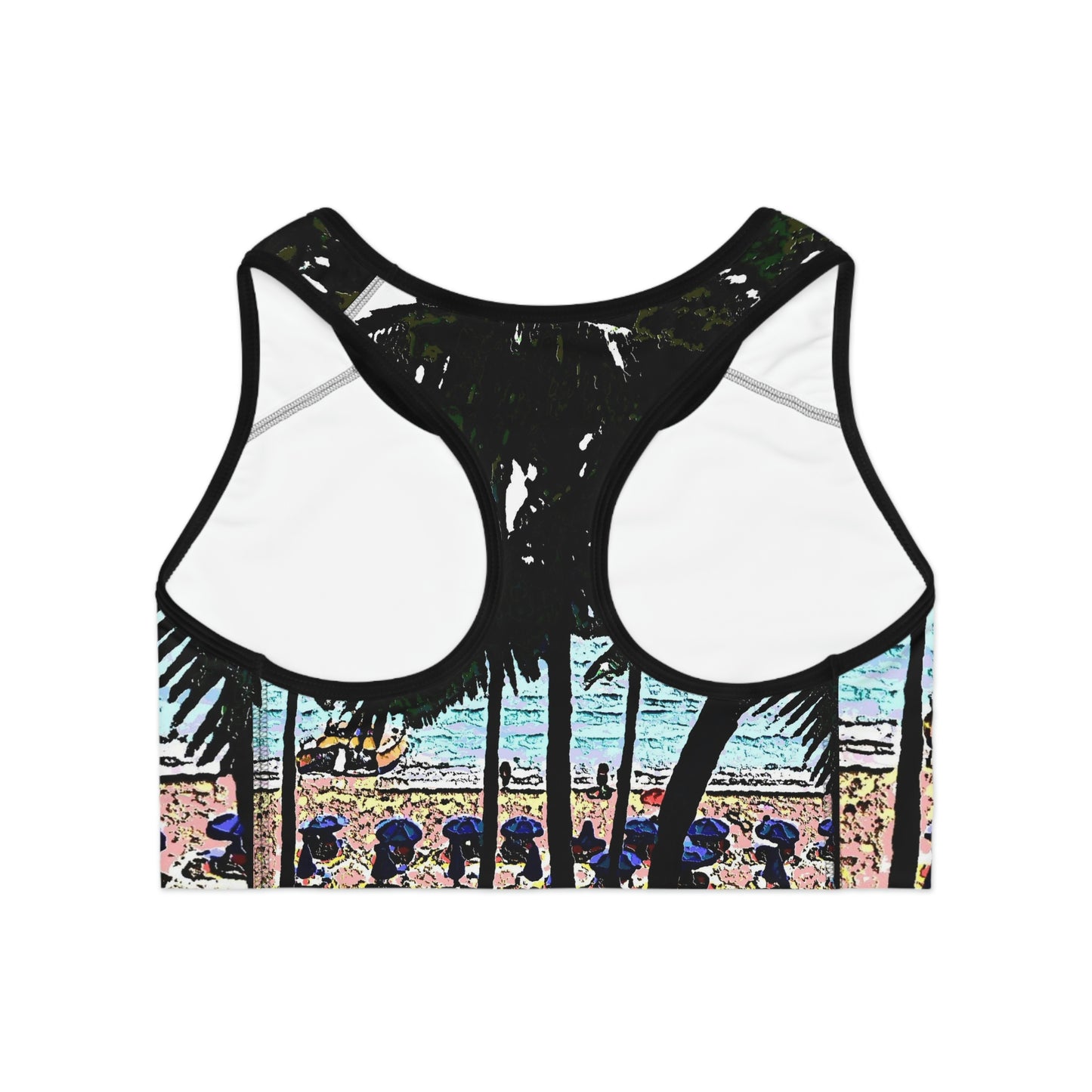 Sports Bra (AOP) ...  "A Beautiful Beach Amongst The Palms" ... The Outrigger Waikiki, Honolulu, Oahu ... Original Works ...