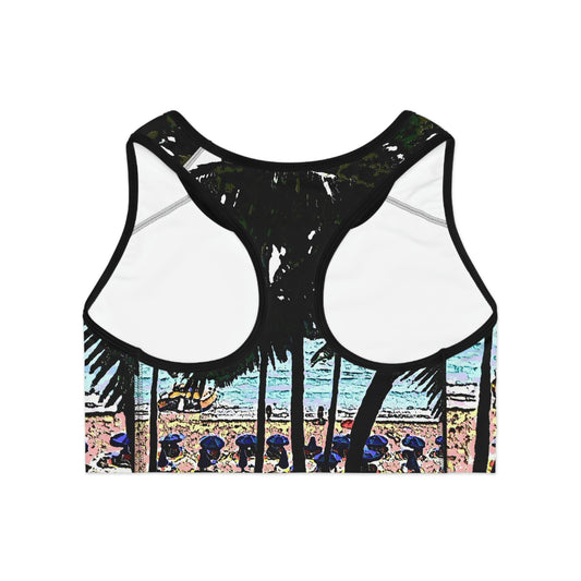 Sports Bra (AOP) ...  "A Beautiful Beach Amongst The Palms" ... The Outrigger Waikiki, Honolulu, Oahu ... Original Works ...