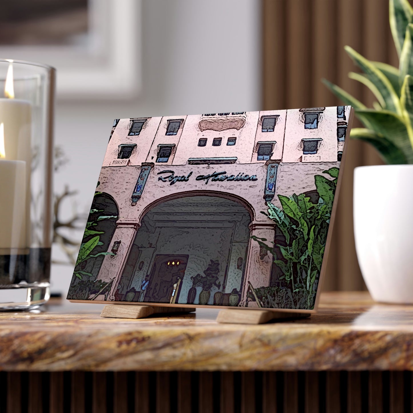 Ceramic Photo Tile ...  "La Grande Entree" At: 'The Pink Palace' ... The Royal Hawai'ian ... Honolulu, HI ... '27Oct2014' ... Original Works ...