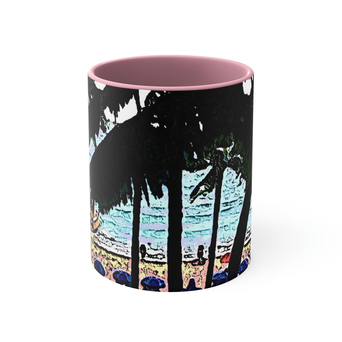 Accent Coffee Mug, 11oz ... "A Beautiful Beach Amongst The Palms" ... The Outrigger Waikiki, Honolulu, Oahu ... Original Works ...